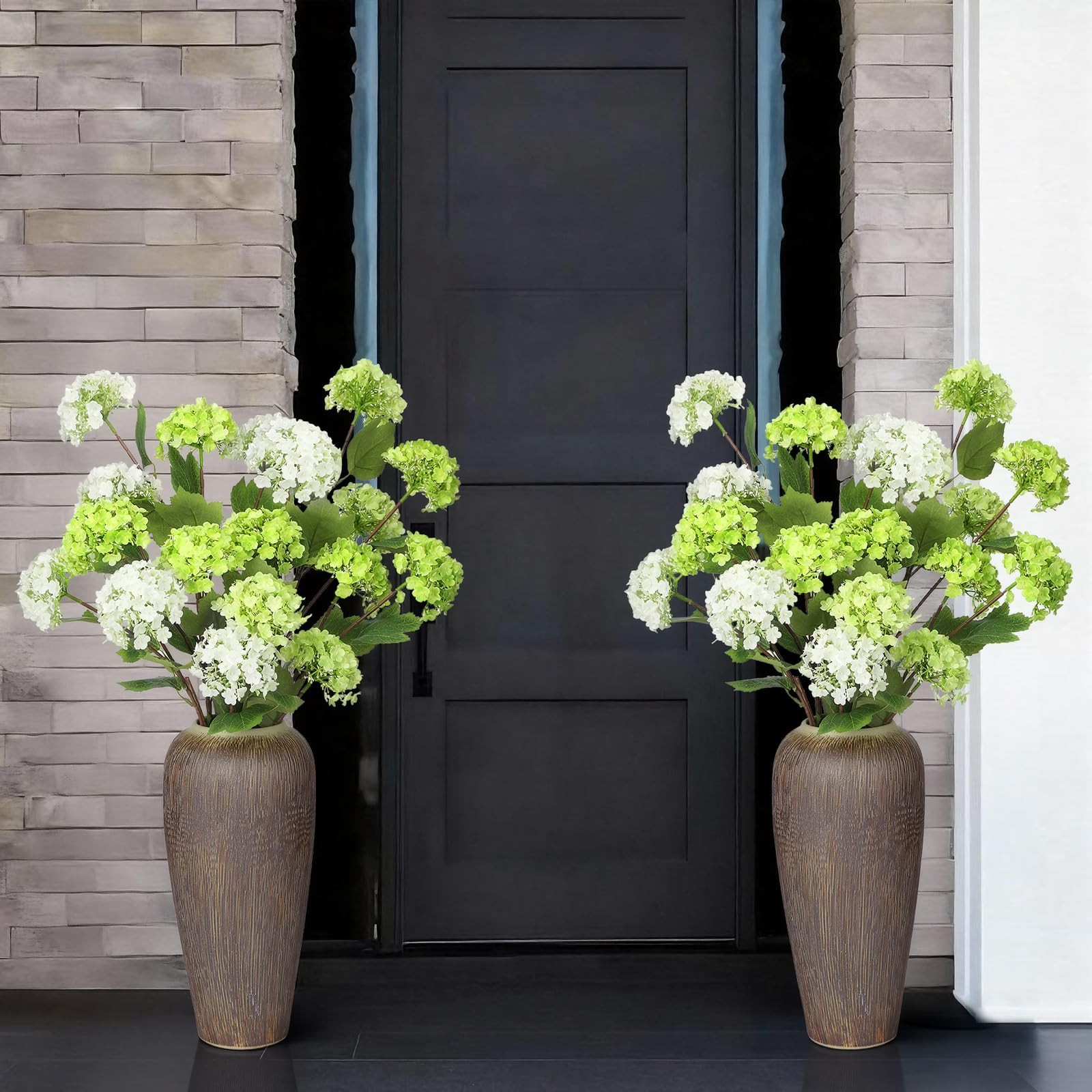 6 Pcs White and Green Hydrangea Artificial Flowers 30.3″ Faux Hydrangea Flowe…