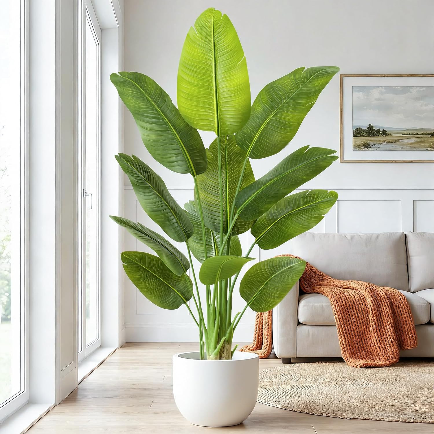 Lifelike Bird of Paradise Artificial Plant,5Ft Faux Banana Leaf Tree with 12 Tr