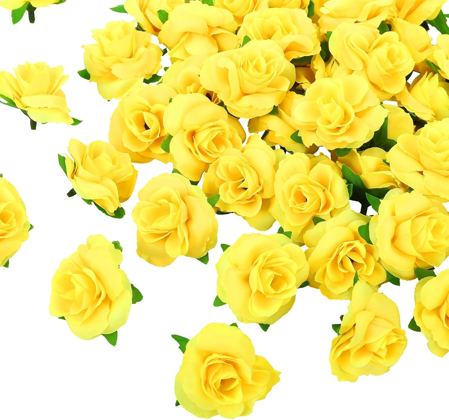 50pcs Mini Yellow Roses Buds Artificial Flowers Bulk, 1.6 Inch Small Silk Fak…