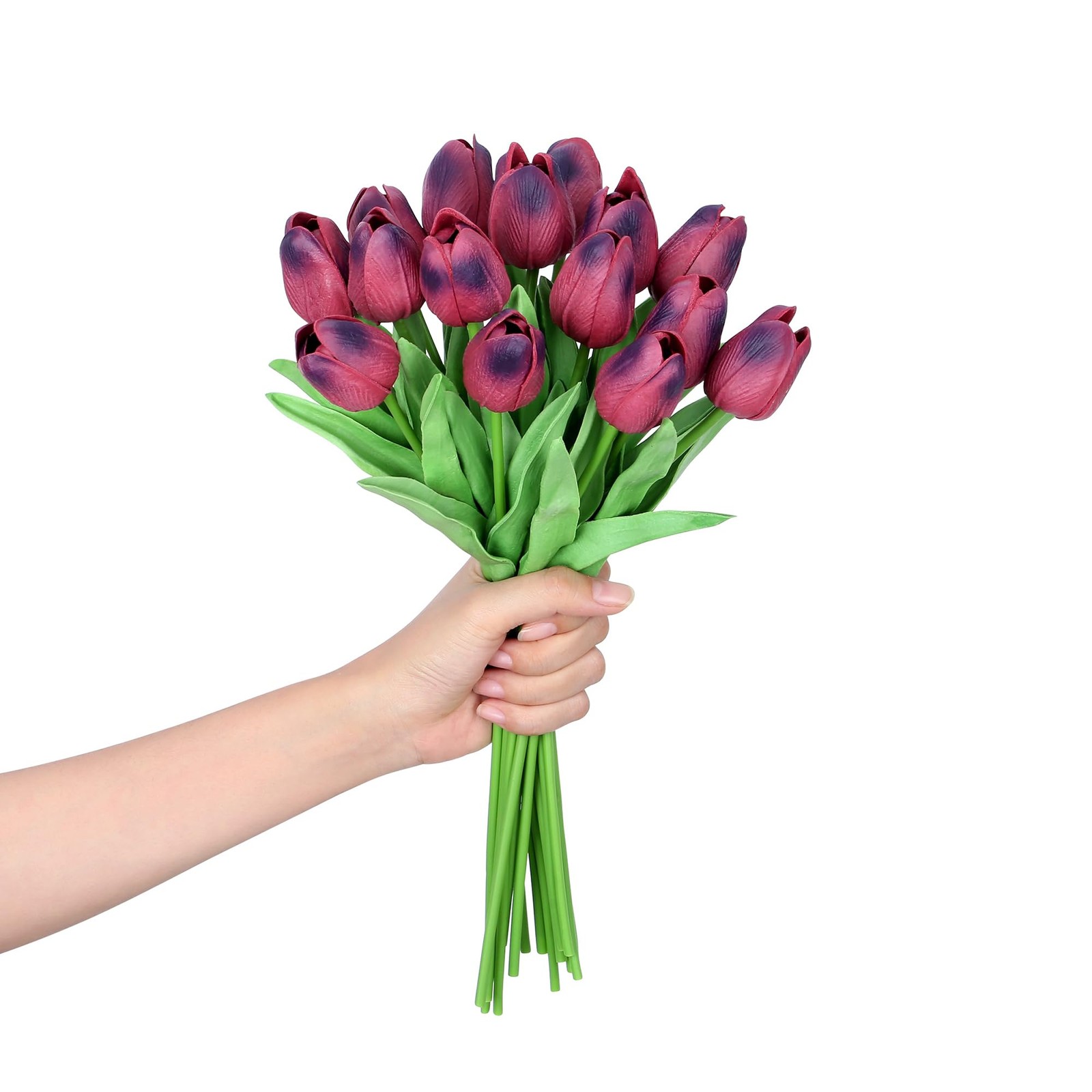 15pcs Tulips Fake Burgundy Artificial Flowers Real Touch 14″ PU Flower for Ho…