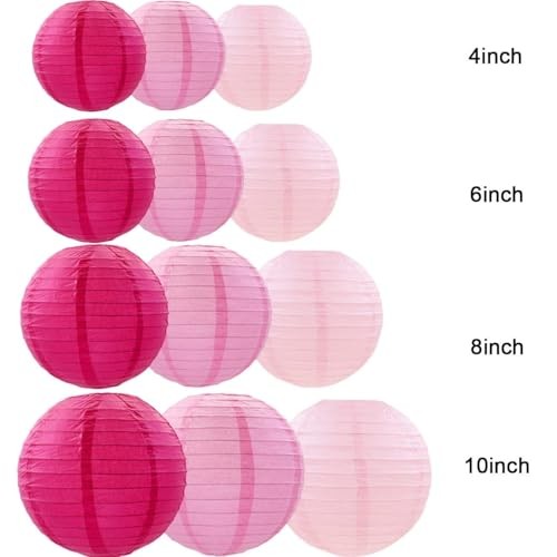Paper Lanterns Decorative,Hanging Chinese Lanterns Indoor 4、6、8、10inch Pink