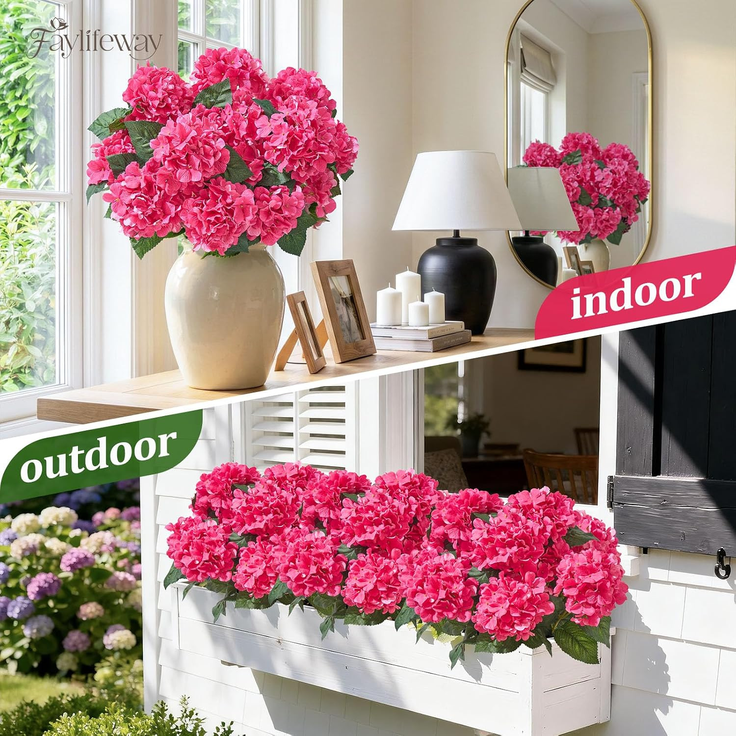 12 Heads Artificial Flowers for Outdoors, UV Resistant Faux Hydrangea Flowers fo