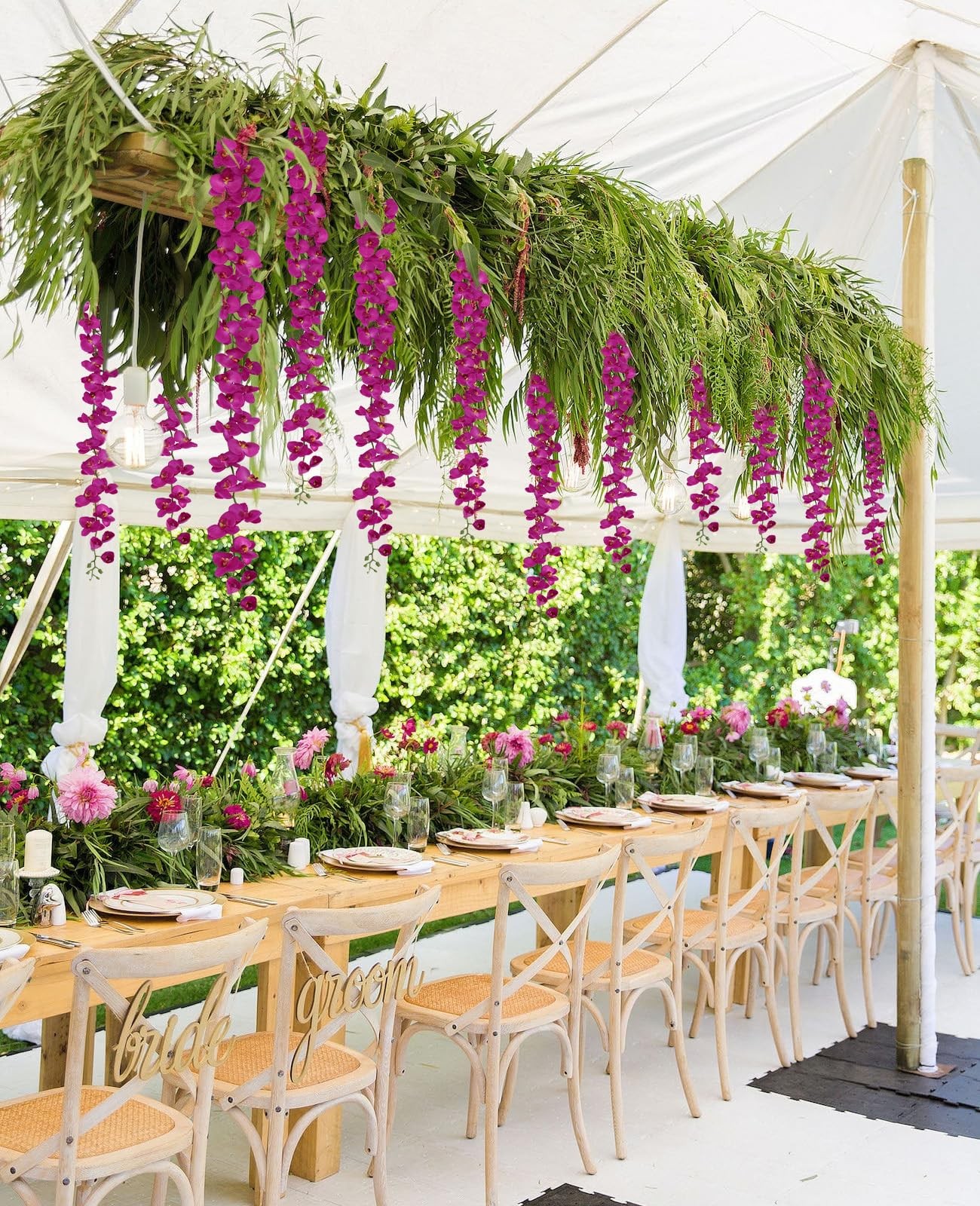 IPOPU 6.56FT 2PCS Hanging Orchids Artificial Flowers Orchids Garland Silk Orc…
