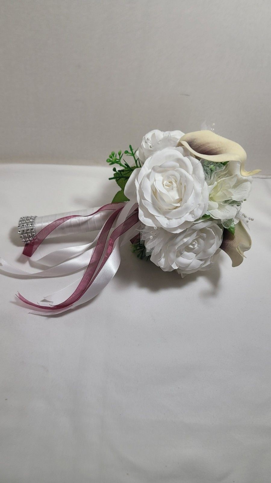 Wedding Bouquet for Bride Bridesmaid, White Roses White Bling 9.5″