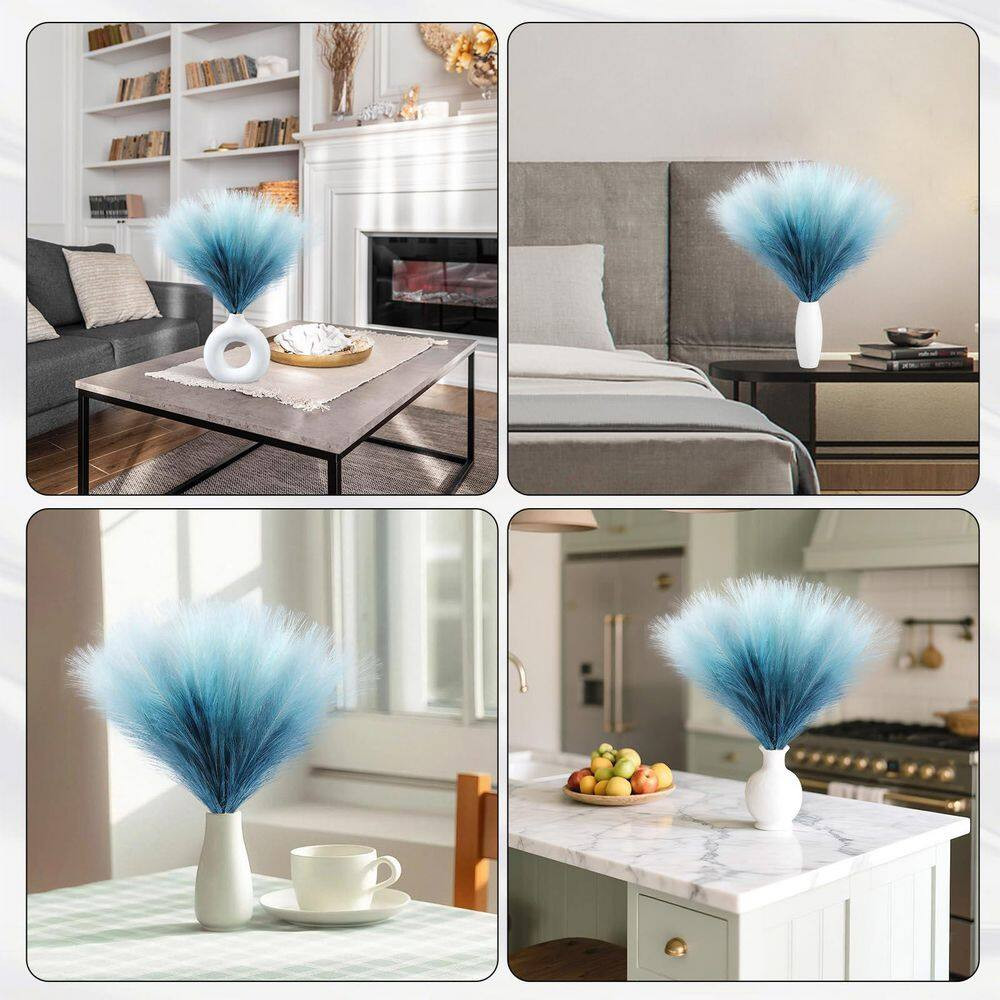 0.39 in Gradient Blue Artificial Plant 17.7 In. Faux Pampas Grass Short Decor 6P