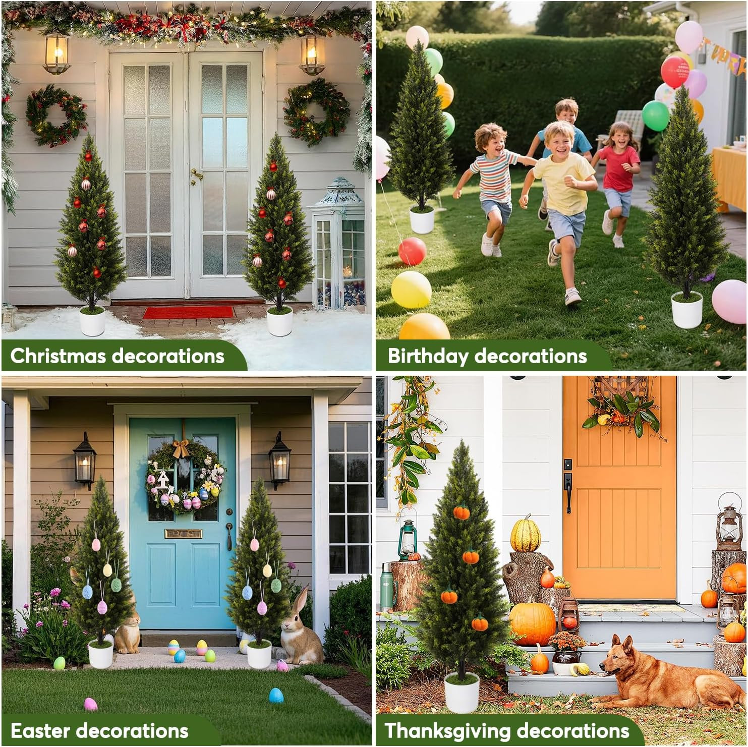 2 Pack 4Ft UV Resistant Artificial Cedar Topiary Trees for Indoor Outdoor Decor