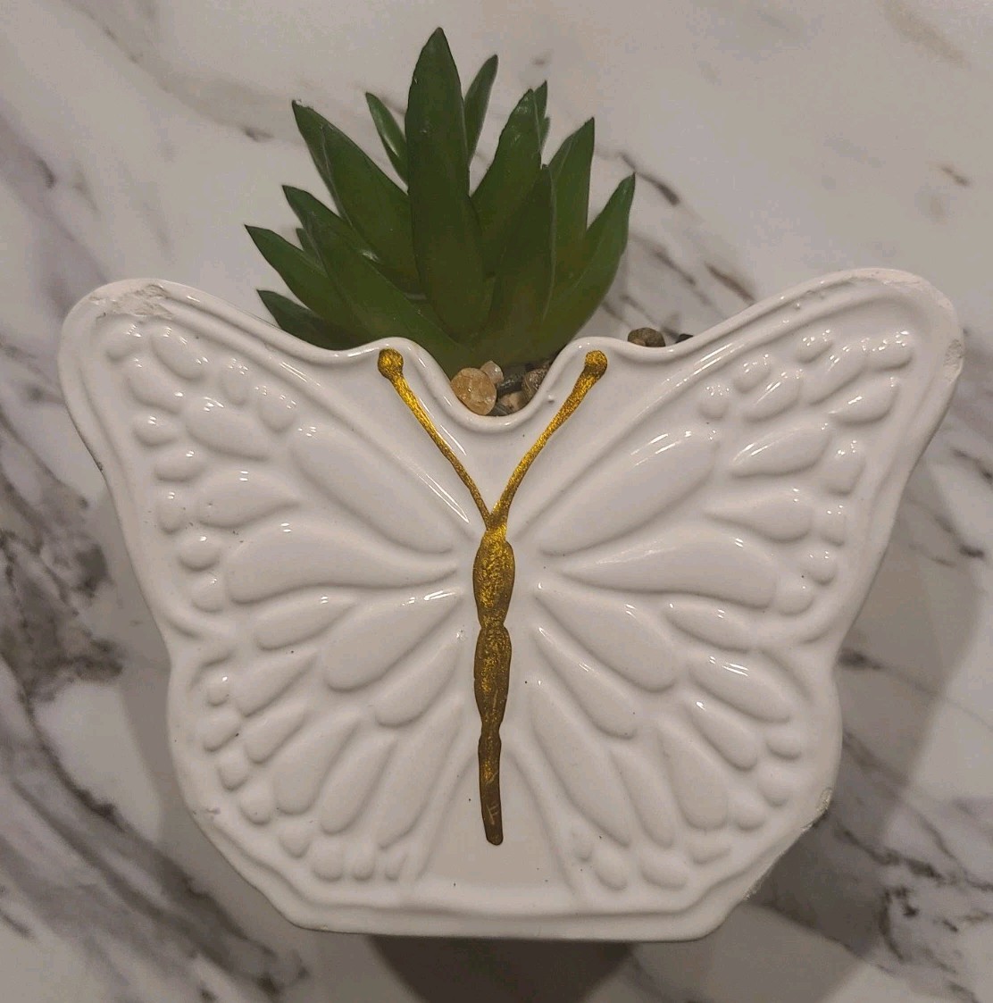 1 Pc Butterfly Planter Faux Succulent Gift (Some Chipping Wear)