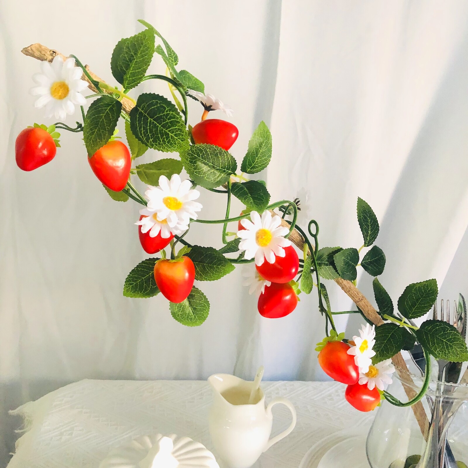 Artificial Strawberry Flowers Plant Vine Garland for Wedding Birthday Home Decor