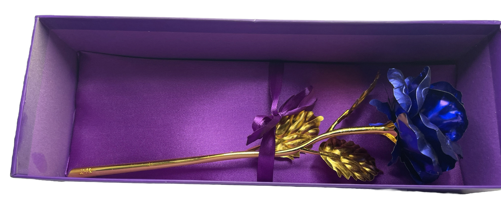 24 K Golden Foil Rose With Box Blue And Gold Plated