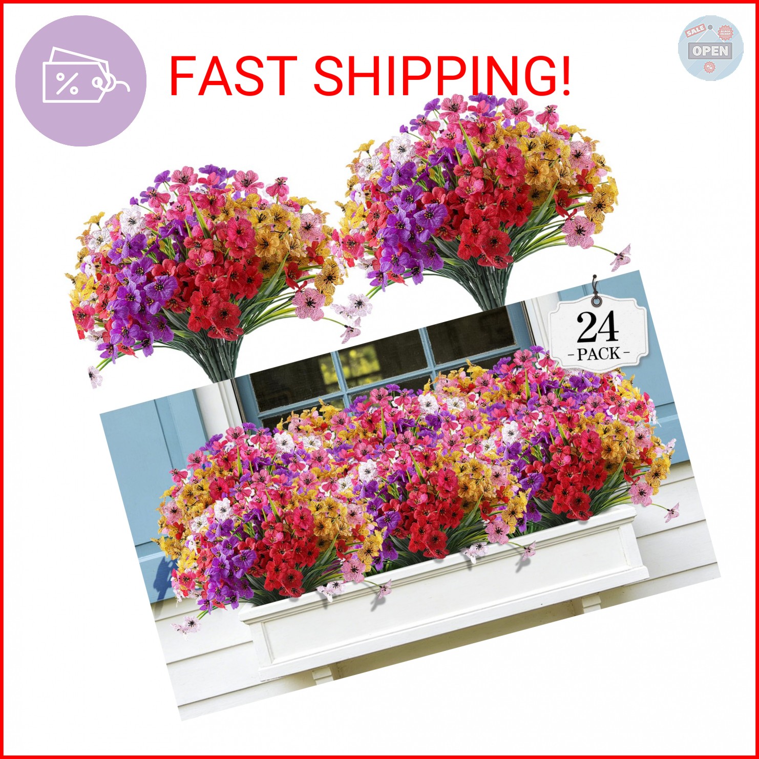 AGIRL 24 Bundles Artificial Flowers for Outdoor,Fake Flowers No Fade Plastic Fau