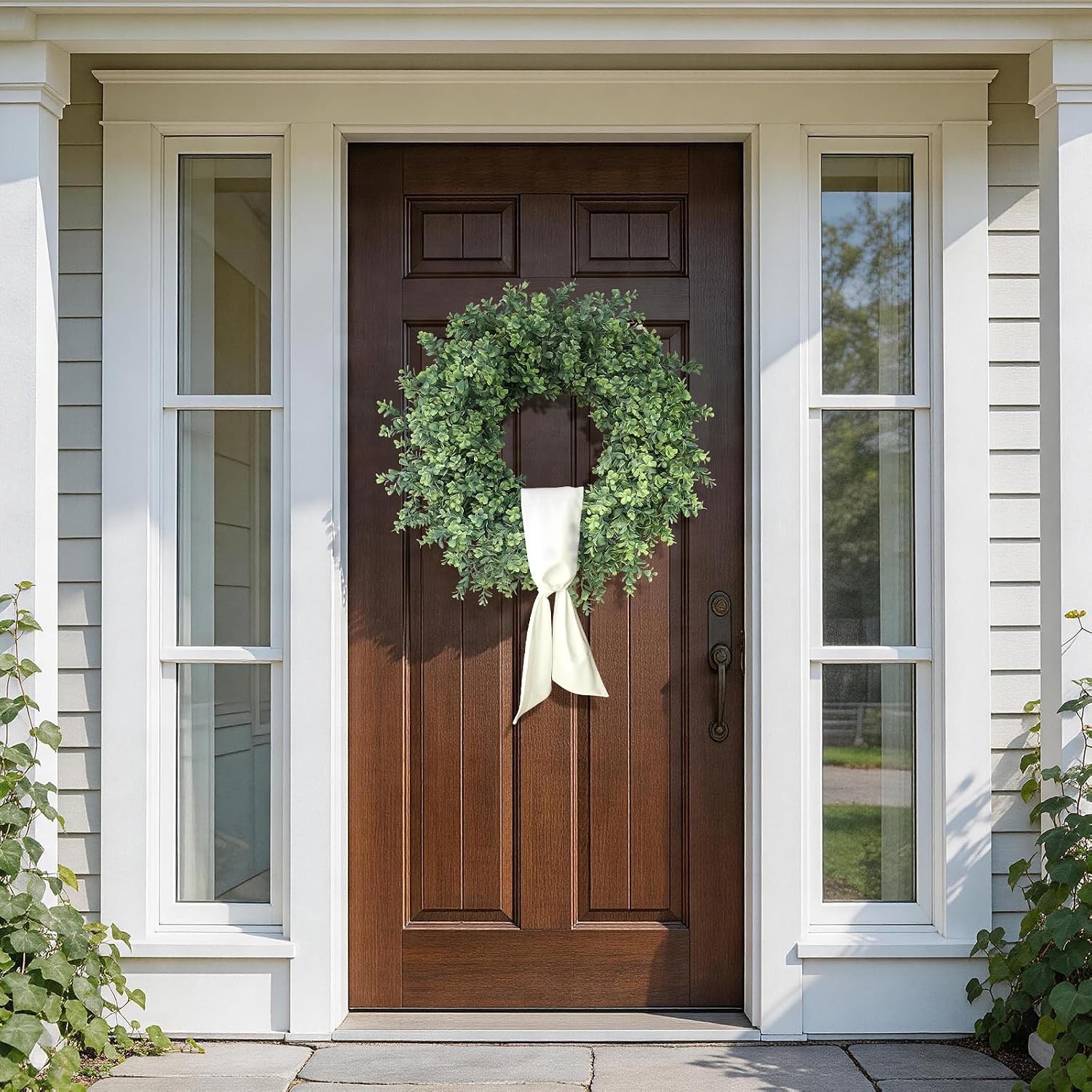 Artificial Boxwood Wreath Front Door Porch Wall Decor Greenery Outdoor Indoor