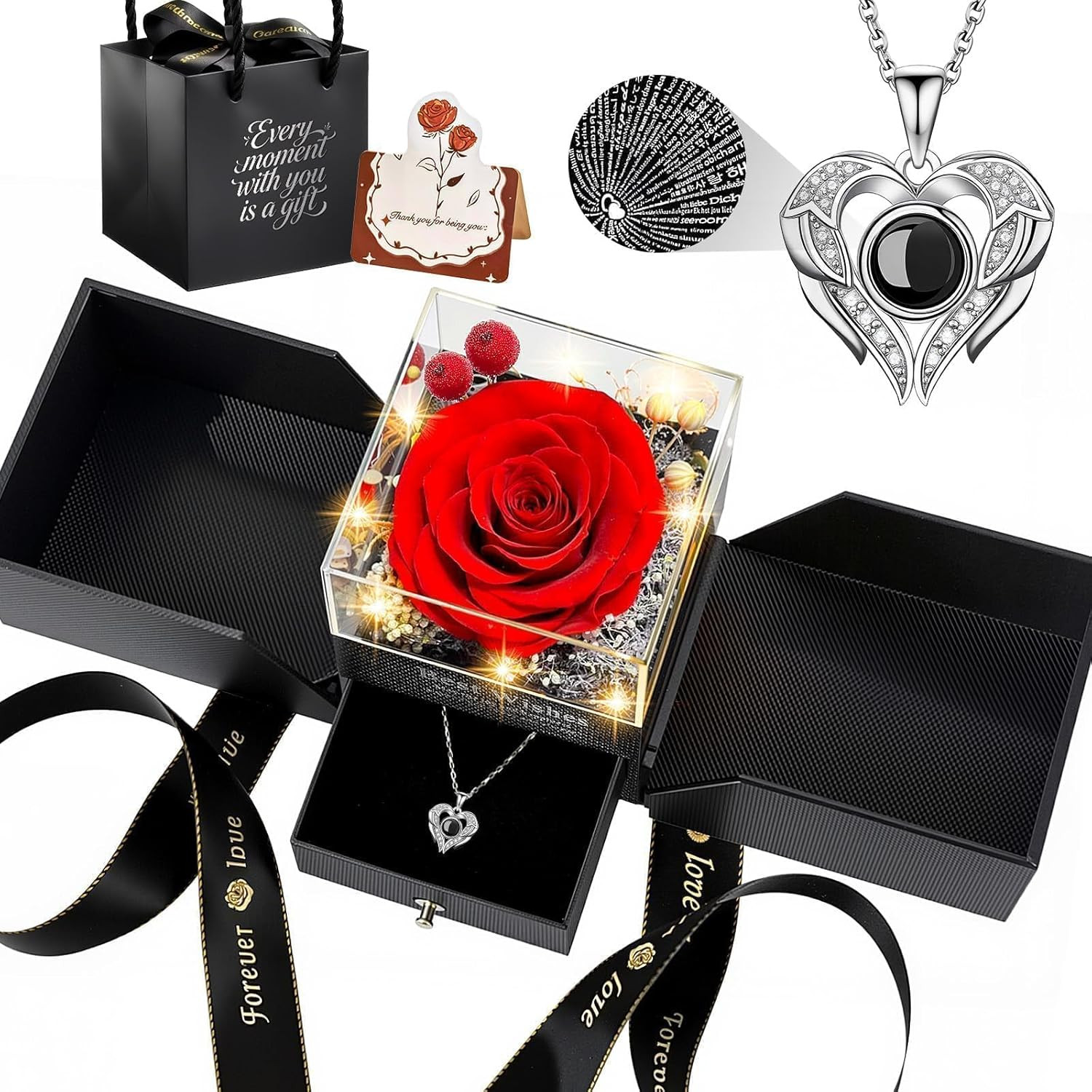 Gifts for Women, Preserved Real Red Rose Gift Box with Heart