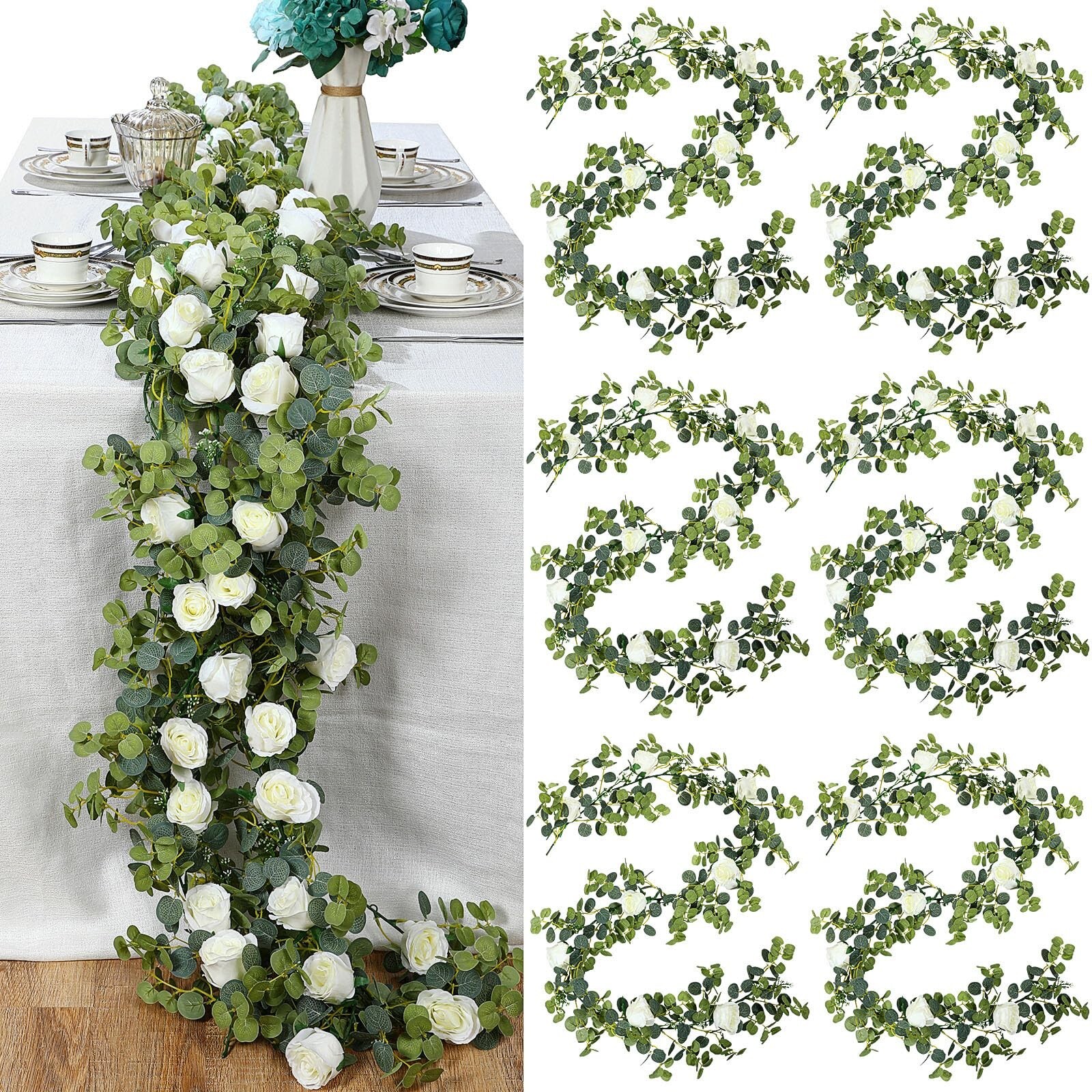 6 Pcs Wedding Garland Artificial Eucalyptus Garland Faux Flowers 5.91 ft Rose…