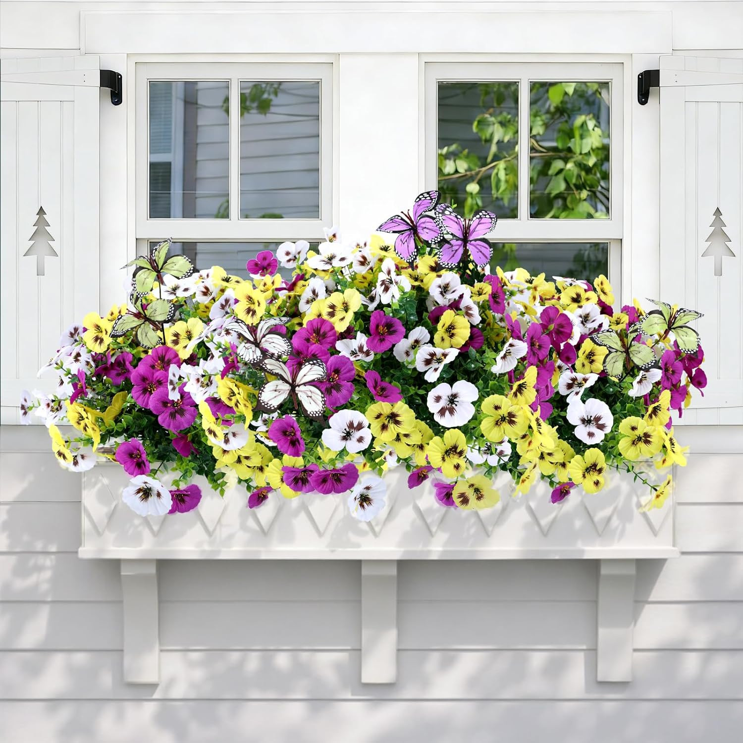 Artificial Flowers for Outdoor, 18 Bundles UV Resistant Faux Silk Pansy Flowers
