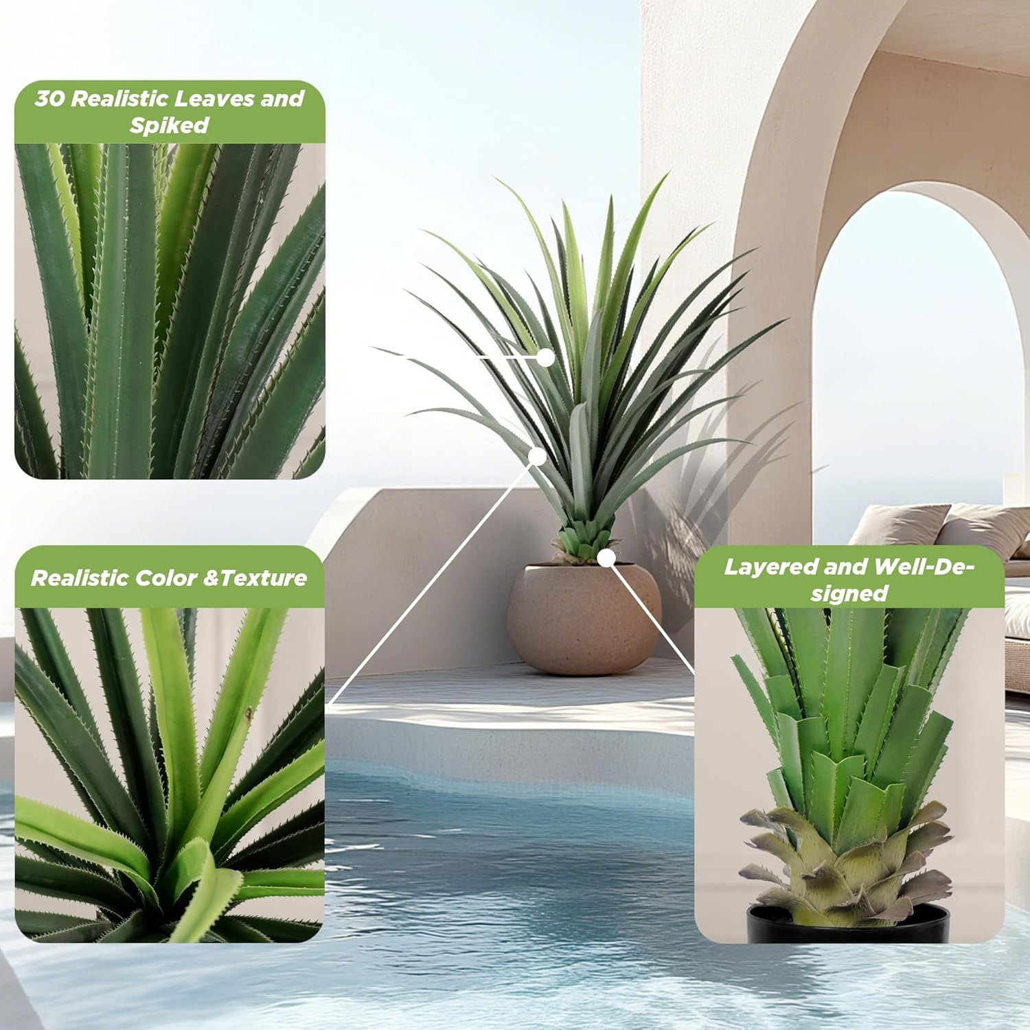 Set of 2 – 4Ft Faux Spiked Agave Plants for Indoor & Outdoor Decor