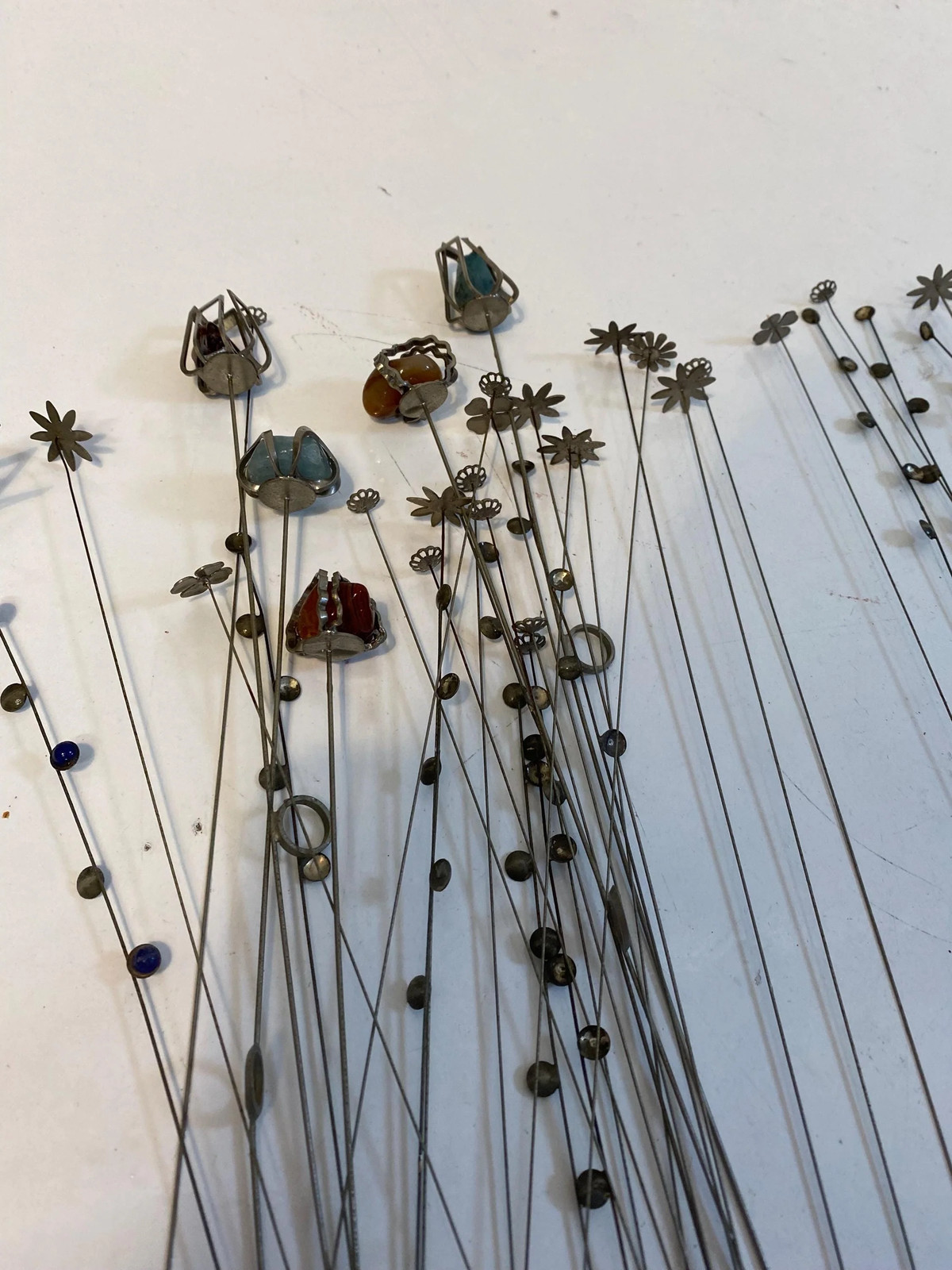 Vintage metal bouquet with hard stones 50 cm, handmade decorative flowers,