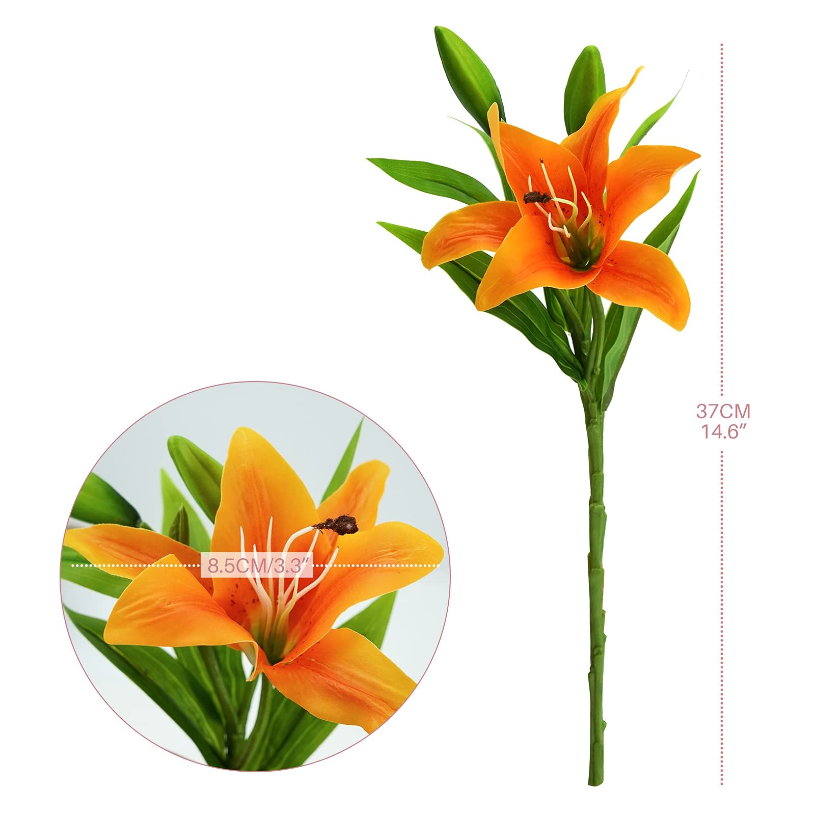 8Pcs Artificial Tiger Lily Flowers Orange Real Touch Lilies Flower Bouquet Fa…