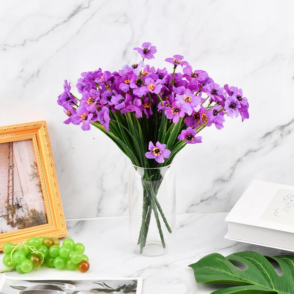 6 Bundles Artificial Violet Flowers, UV Resistant Faux Plastic Silk Flowers, …