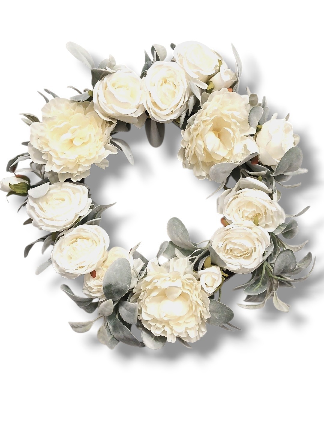 Gorgeous English White Roses & Sage Door Wreath 17″ Flower Elegant Summer Spring