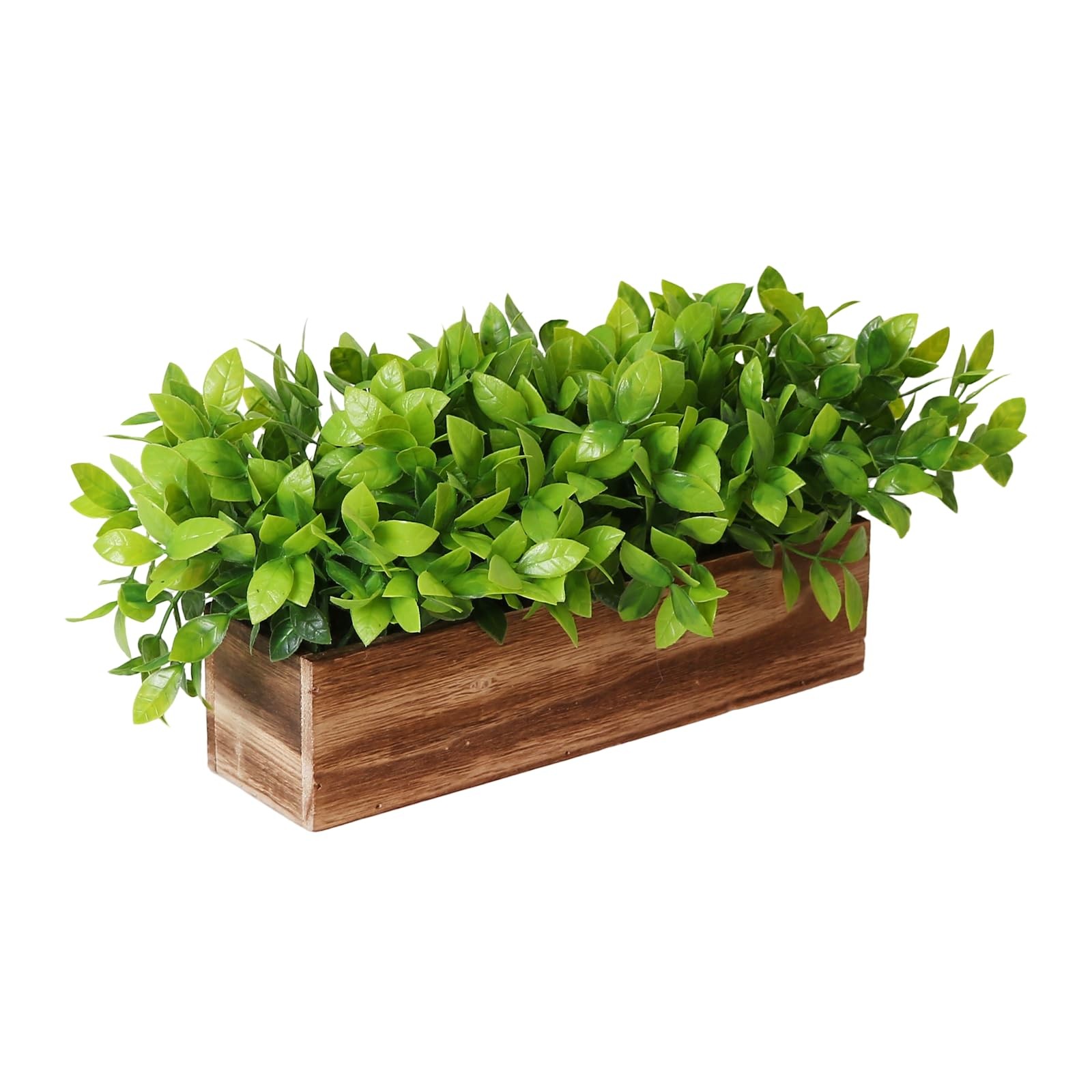 11 inch Artificial Boxwood Potted Fake Plants Rectangular Wooden Planter Box …