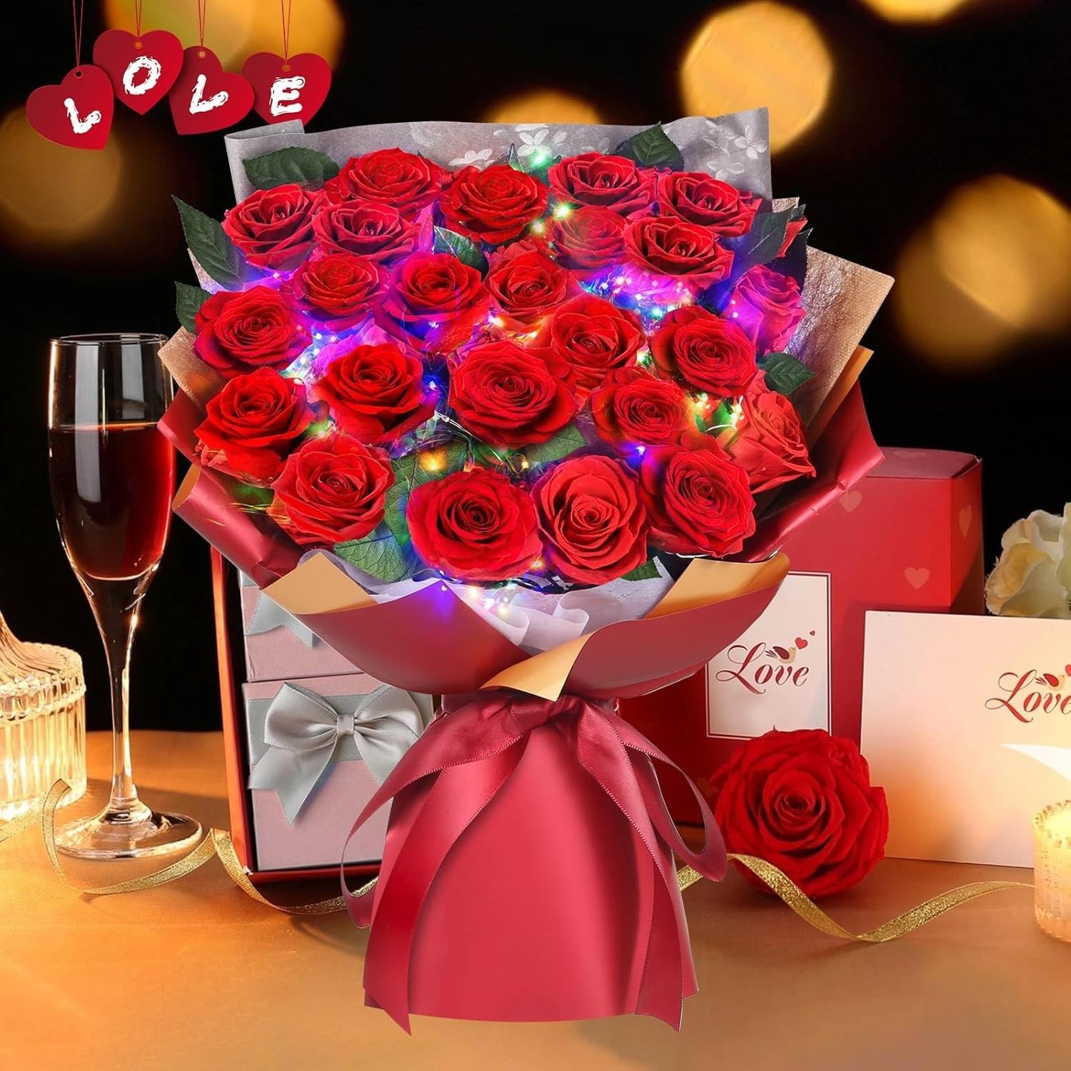 24 Preserved Red Roses Bouquet – Real Roses That Last 3+ , Romantic Anniversa…