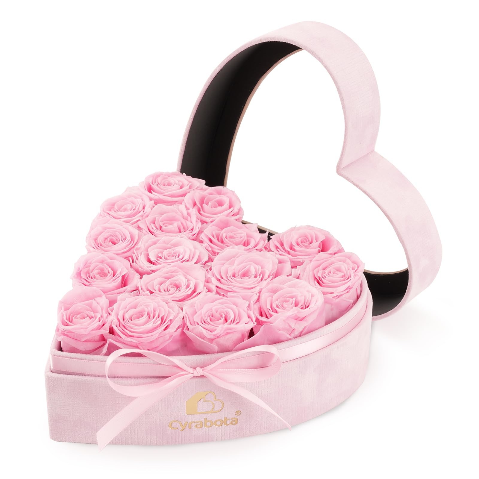 16 Preserved Roses Heart Shape Box Forever Real Roses Gift Valentines Pink