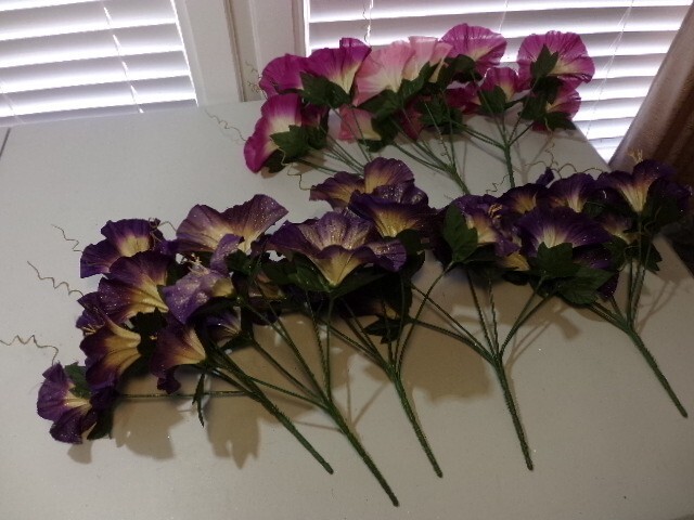 Eight Beautiful Purple and Pink Morning Glory Artificial Fabric Flower Bunches