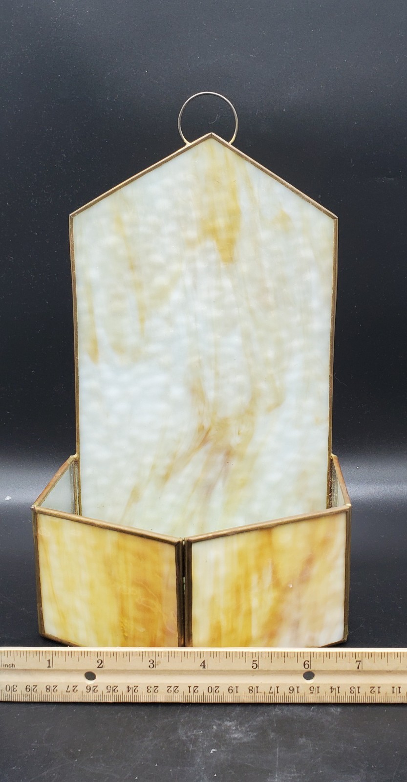 VTG STAINED SLAG GLASS TERRARIUM PLANT CANDLE DECOR MCM FREE STANDING READ***