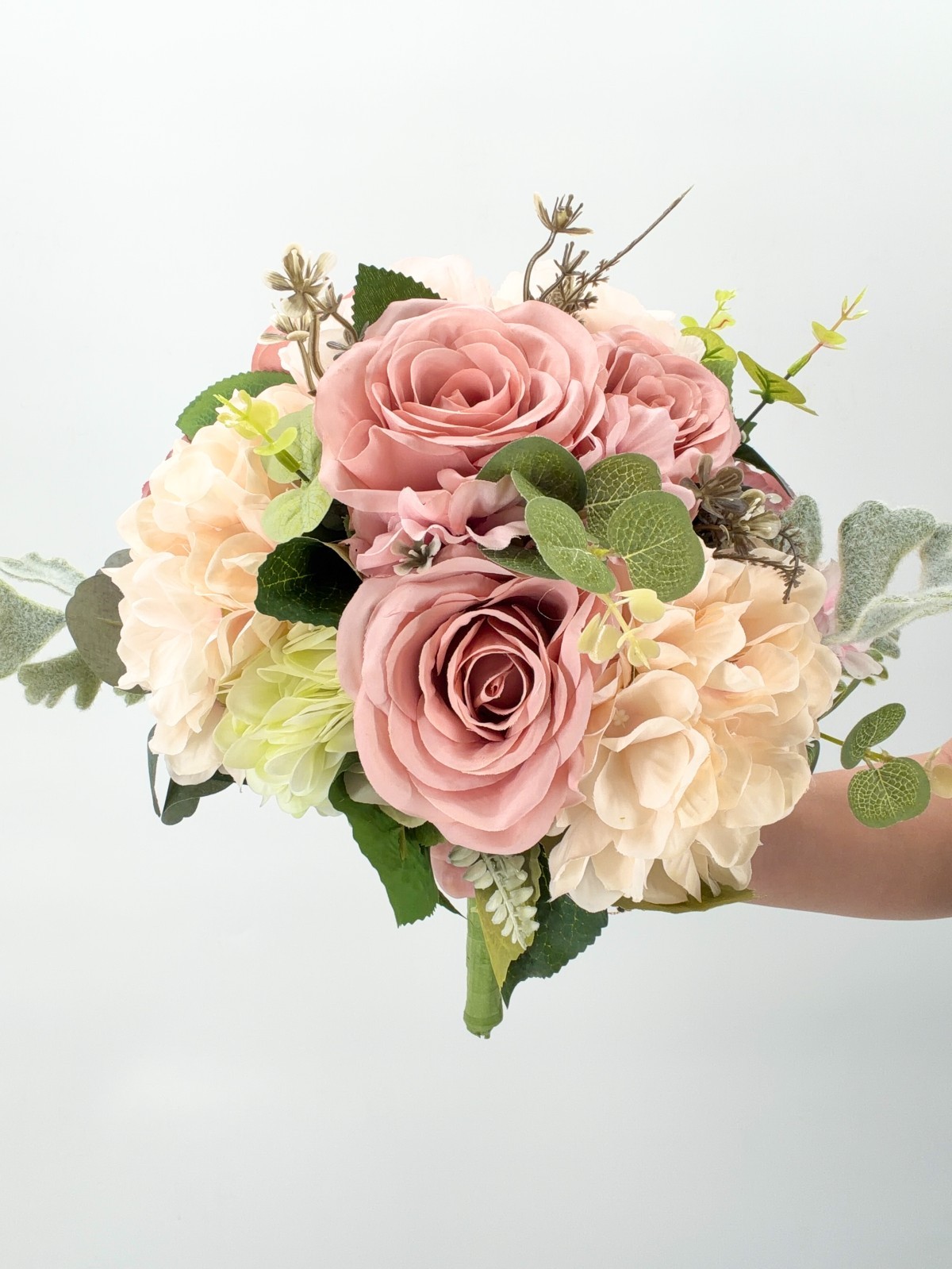 Blush Pink Rose Bridal Bouquet, Dusty Rose Wedding Flowers, Silk Flower Bouquet