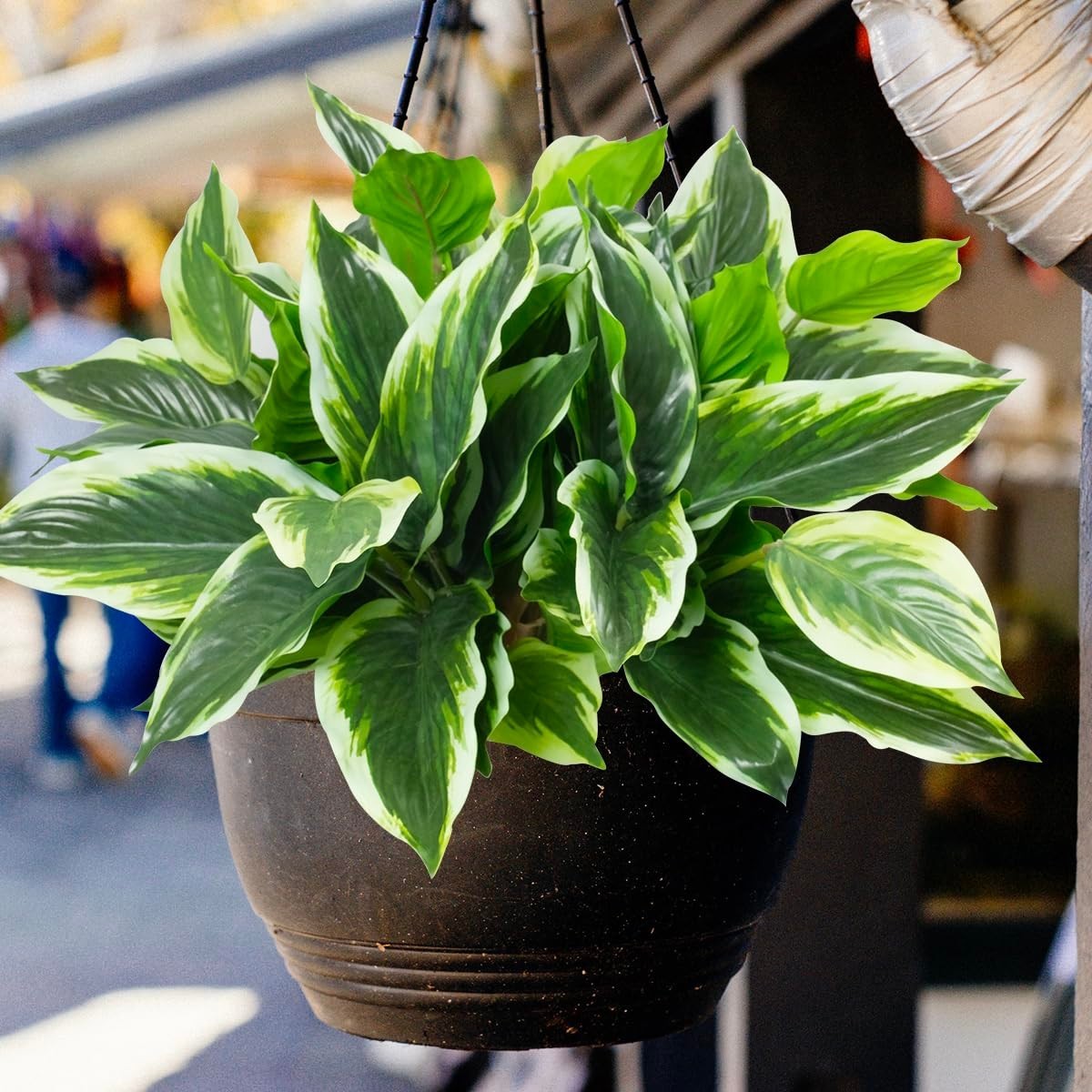 3PCS UV Resistant Artificial Tropical Green Plants – 15.75″ Faux Hostas for Indo
