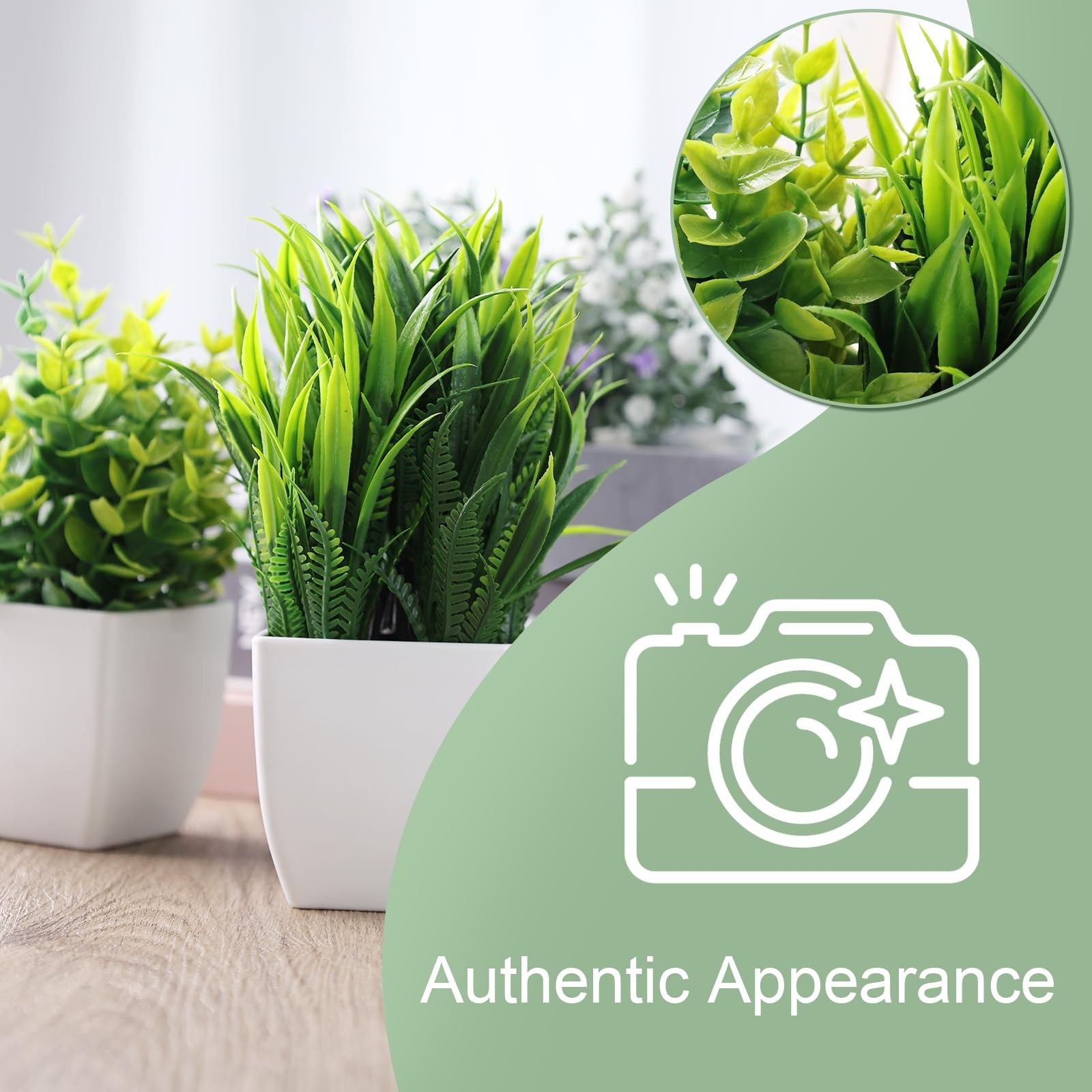 2 PCS Small Fake Indoor Greenery Plants Potted Faux Desktop Shelf Home Decor