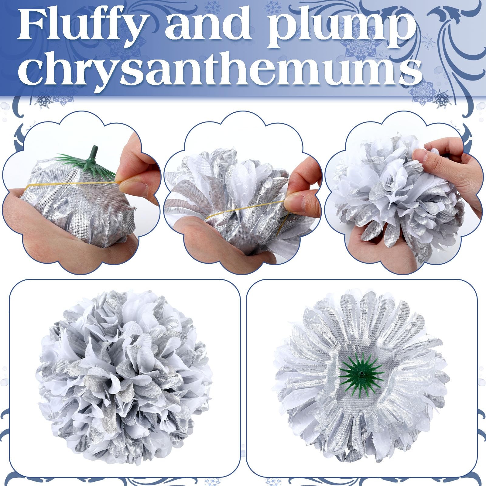 28 Pcs Silver White Assorted Silk Chrysanthemum Homecoming Mum Flowers