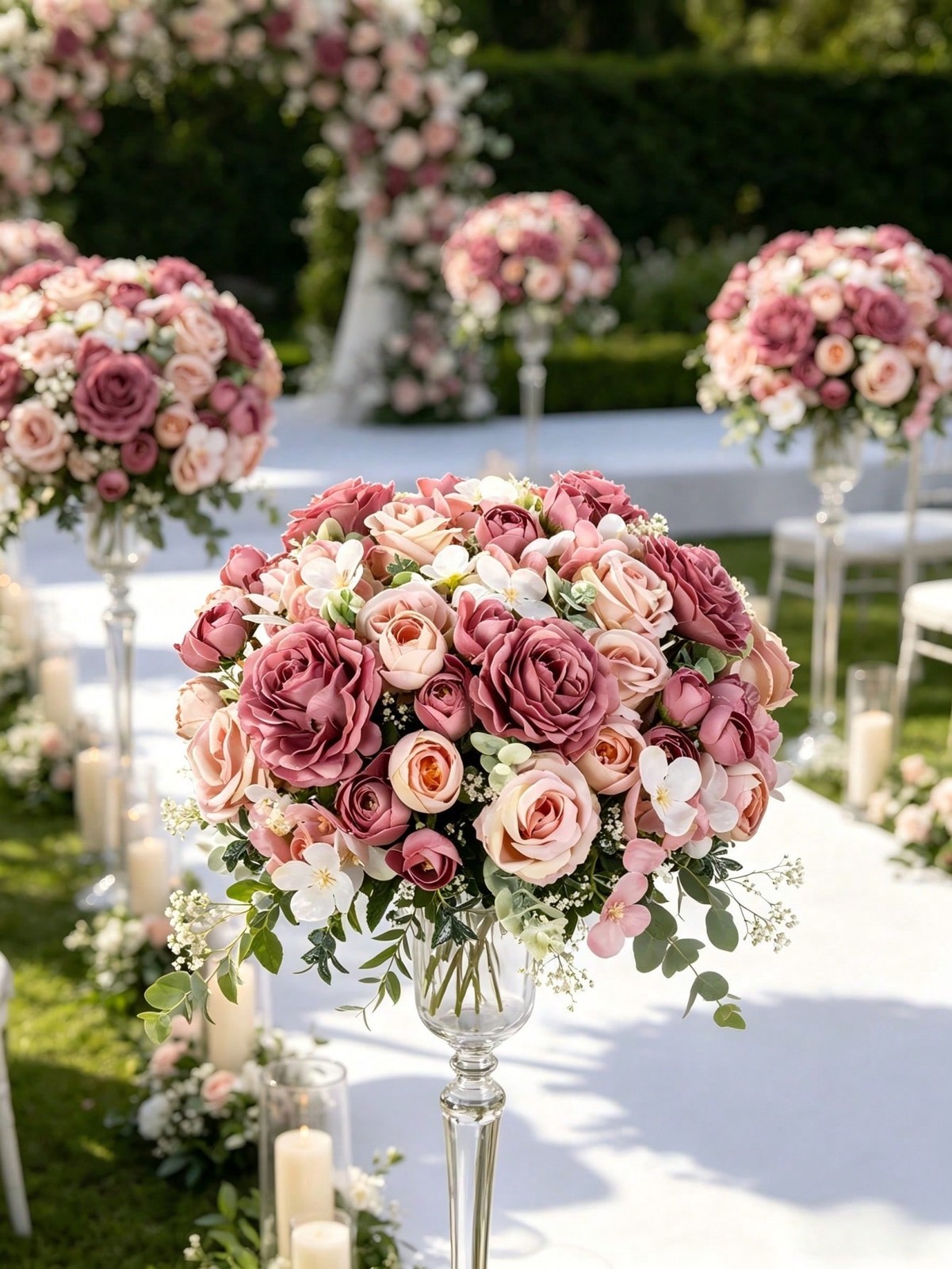 Sand Red Artificial Silk Rose Bouquet For Wedding Home Decor One Size