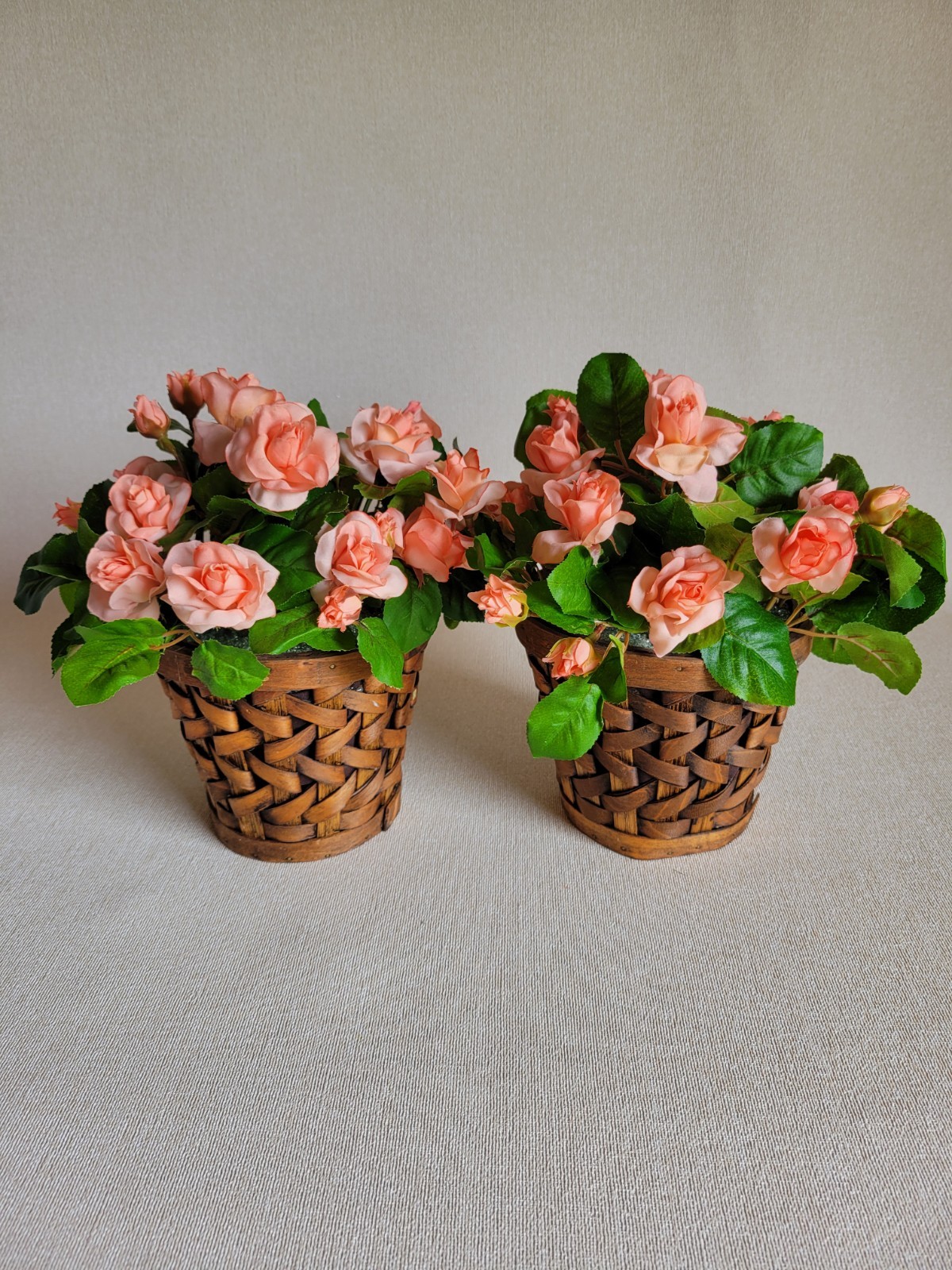 Lot of 2 Artificial Roses Wicker Pot Plants Realistic Home Decor Indoor Outdoor