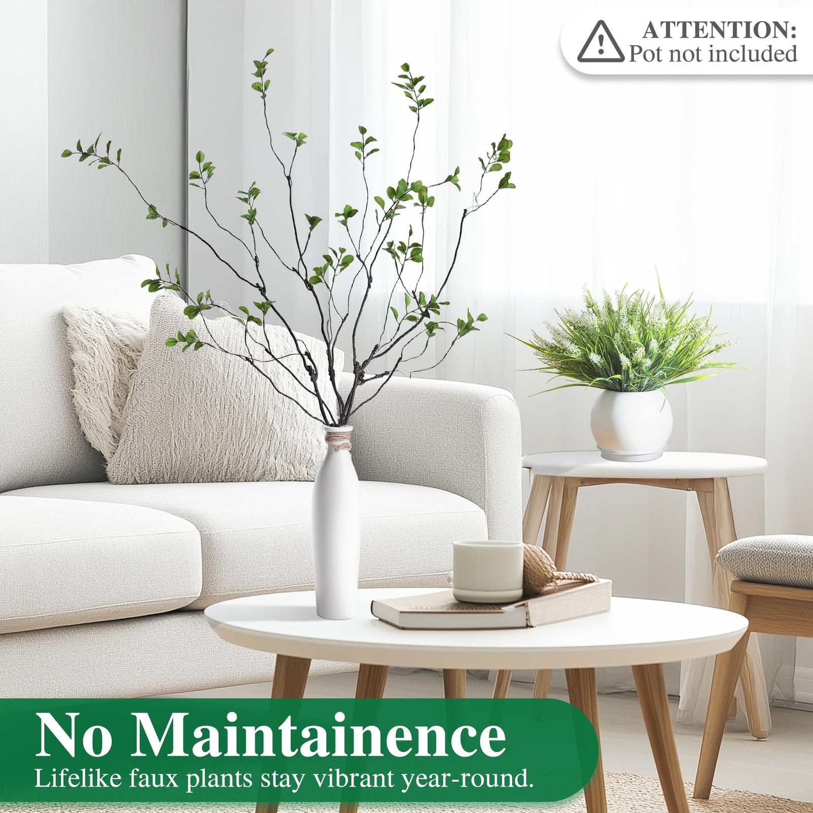Faux Greenery Stems Branches for Vases, 4 Pcs Realistic Ficus Branches Fake E…