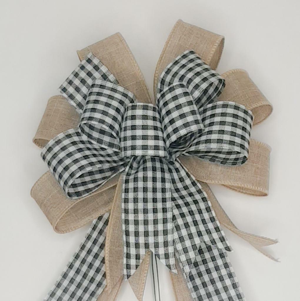 Wreath Bow, Check, Linen, Beige
