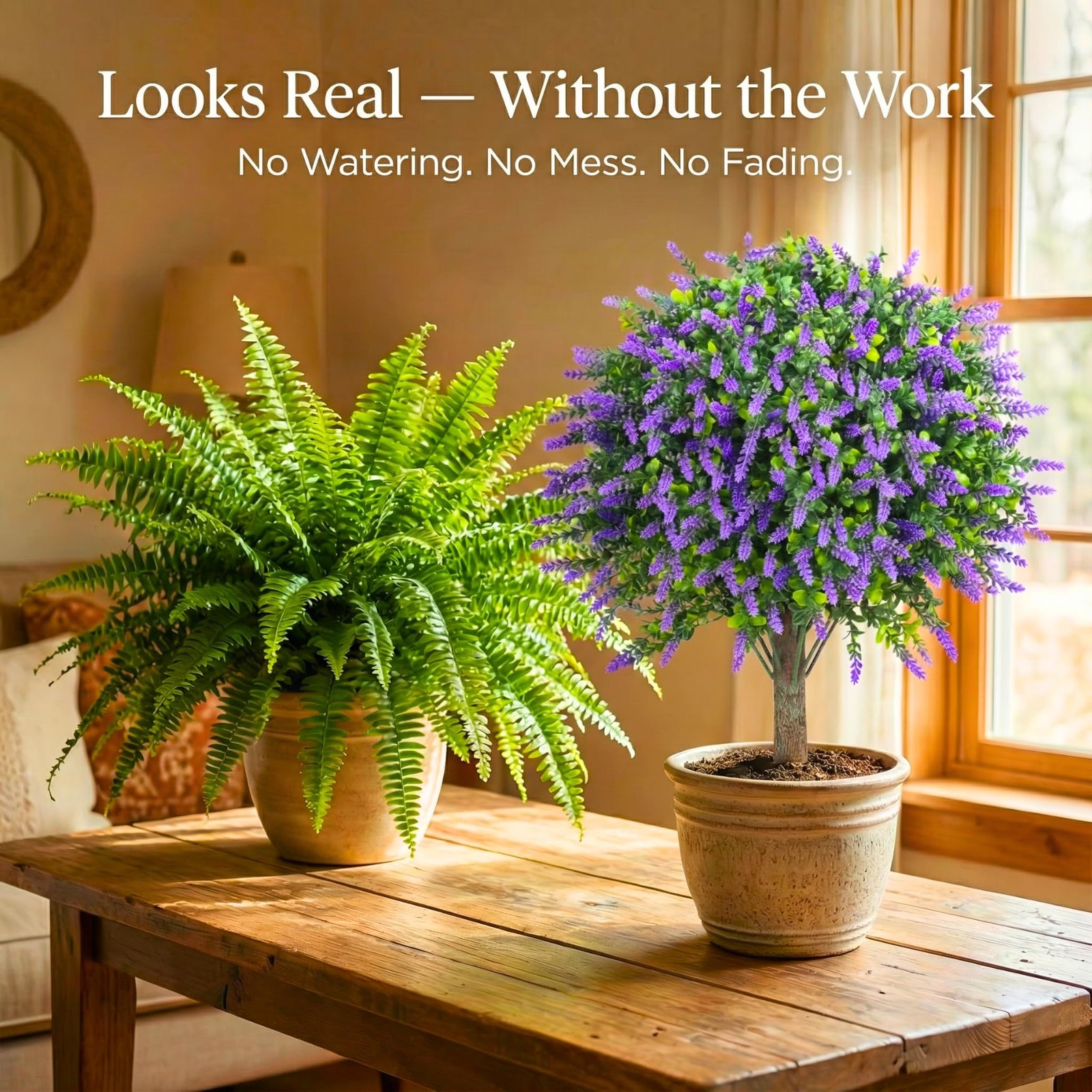Artificial Boxwood Topiary Balls with Lavender – 24″ Set of 2 Faux Shrub Bush…