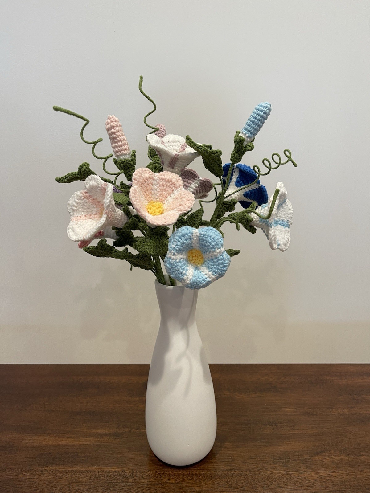 Handmade Crochet Morning Glory Bouquet 16″—Unique Home Décor Gift