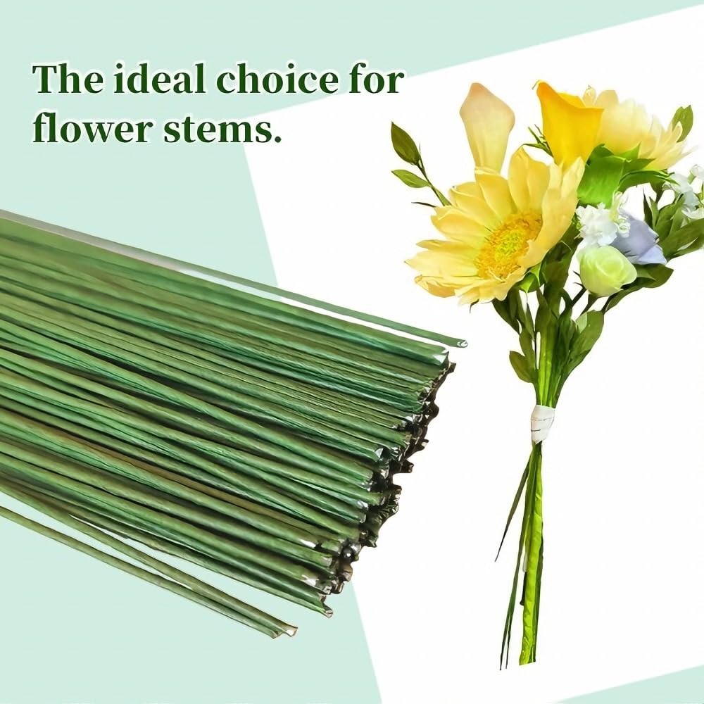 100 pcs 14 in 26 Gauge Floral Stem Wire Green Crafts Florist Wire Stems for
