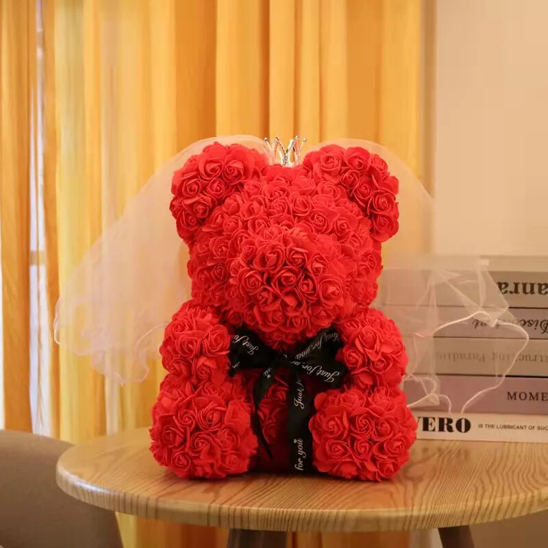 Valentine’s Teddy Bear Gift Set: Artificial Foam Bears with Roses in a Box