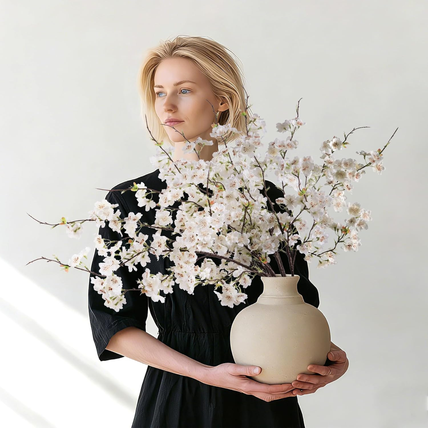 Silk Cherry Blossom Branches 27.6″ – 12Pcs White for Home & Wedding Decor