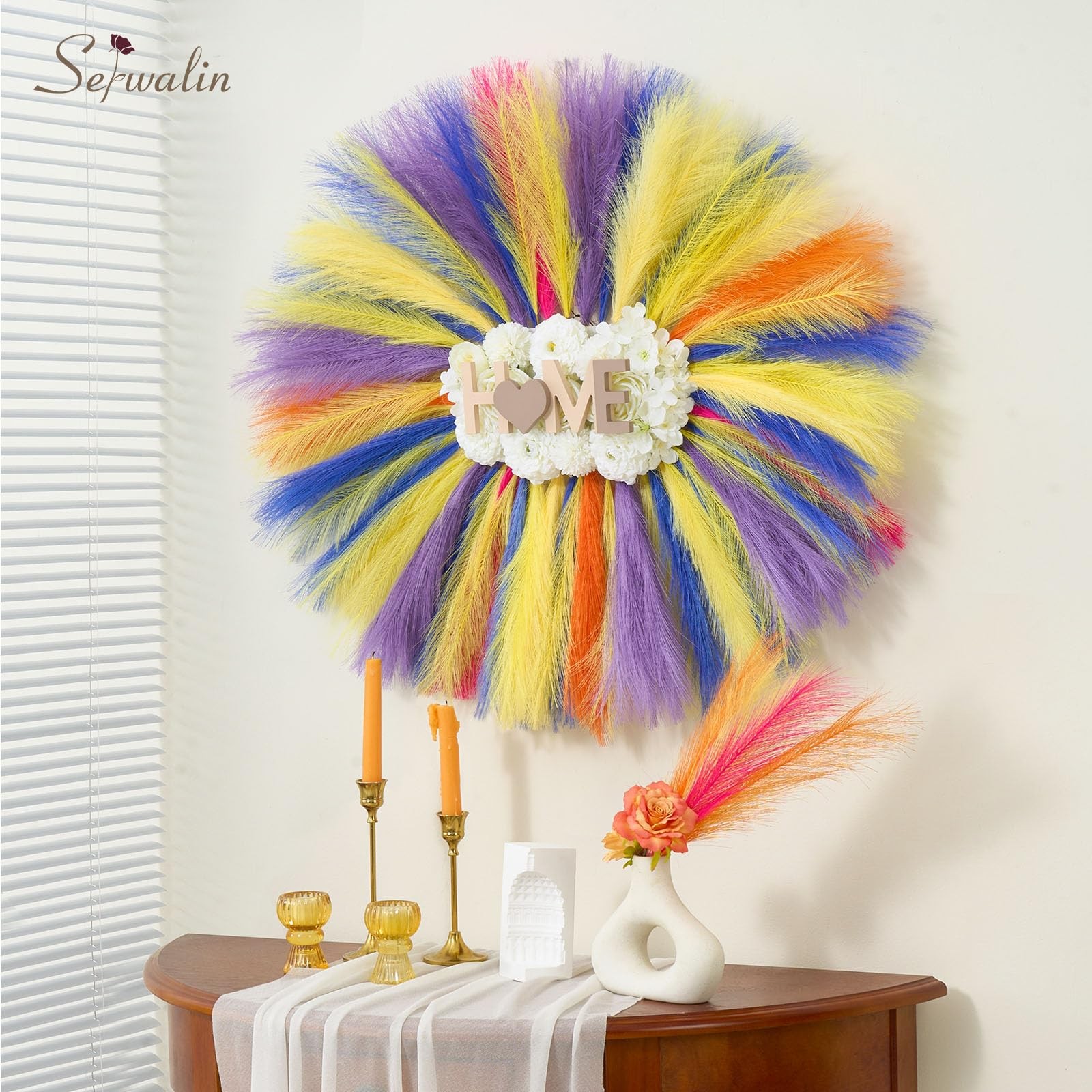 6 PCS Pampas Grass Decor 17.7 Inch Light Yellow Artificial Fluffy Vase Filler