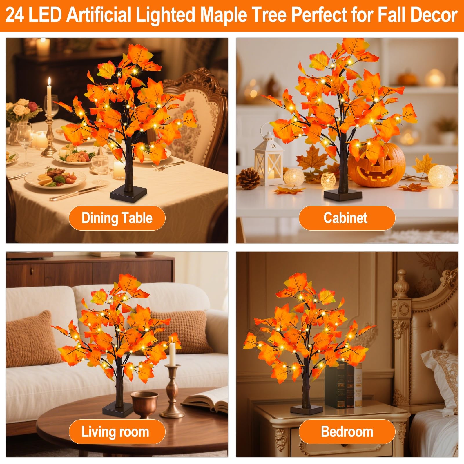 Fall Decor 2 Pack Fall Trees Artificial Lighted Maple Tree Thanksgiving Decor…