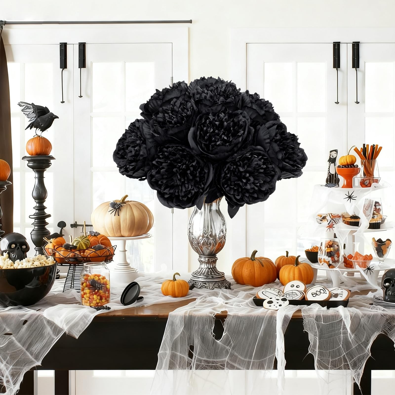 10 PCS Artificial Peony Silk Flower Leaf Home Office Festival Bar Black