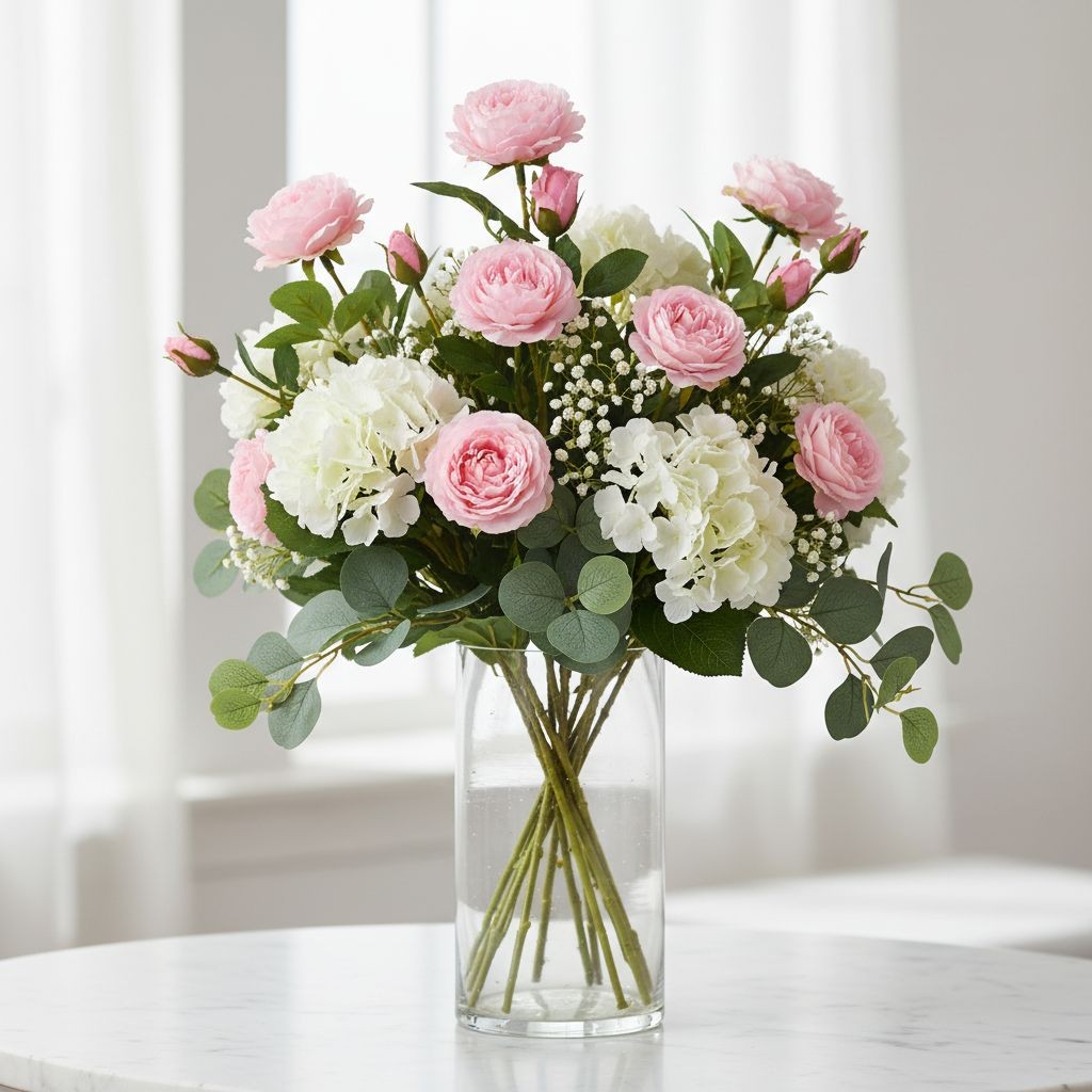 Light Pink Garden Rose Stem Set of 3 Faux Roses Real Touch Open Bloom Floral…