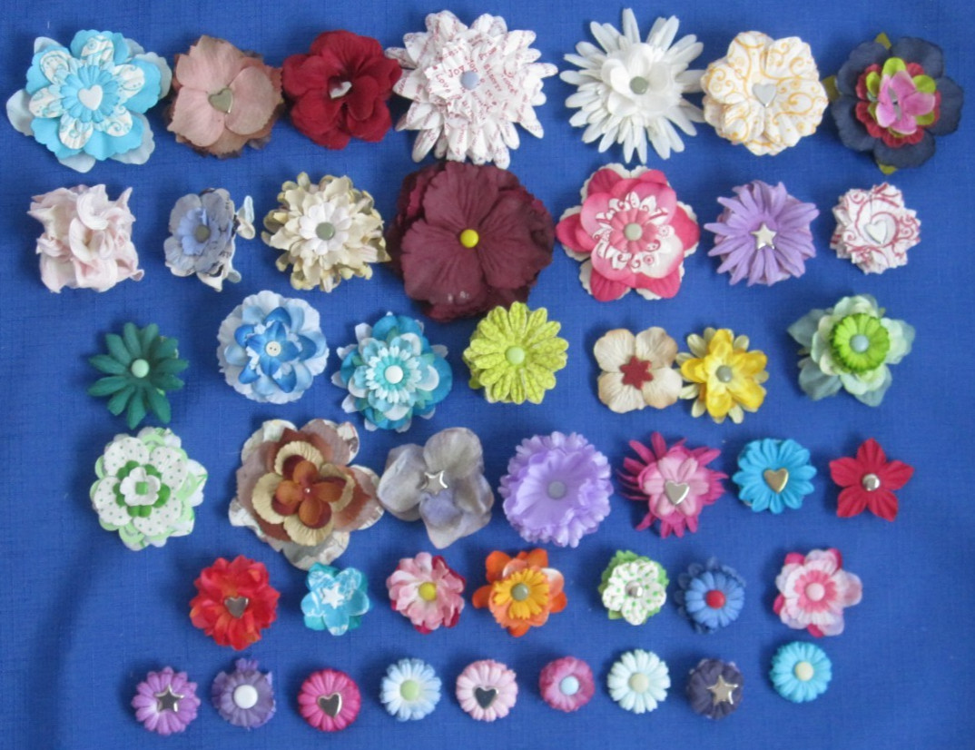 #8 Lot-44 Medium Layers Used Mulberry Flower Petals 1-3″ Brads Multiple Colors