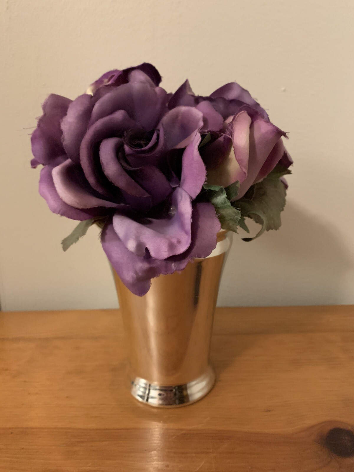 Gorgeous Roses in Mint Julep Cup 8” X 6” Shades Of Lilac, Violet, & Purple