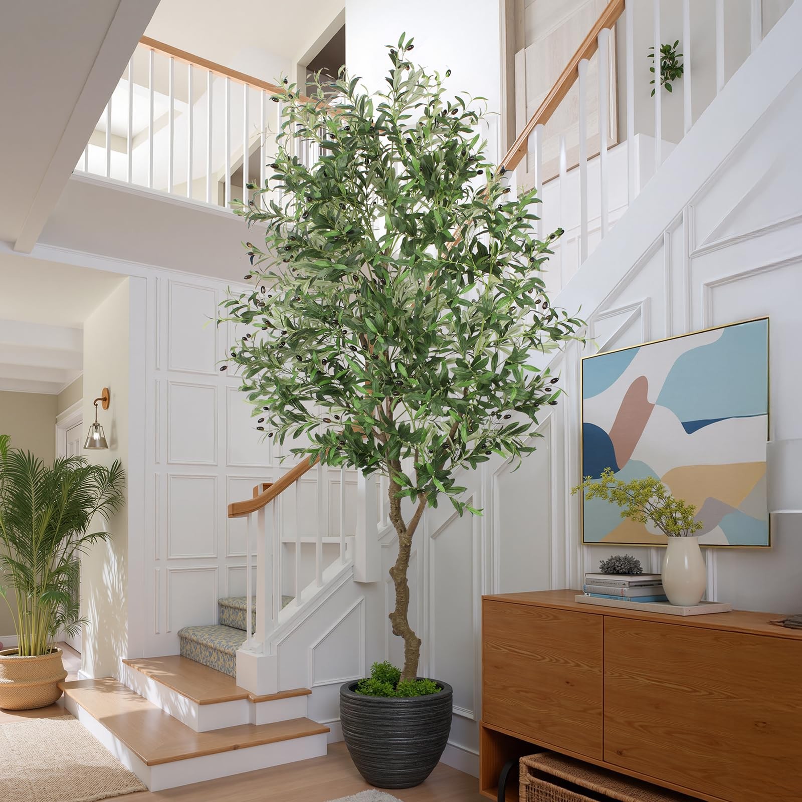 Faux Olive Tree 8ft, Large Realistic Silk Olive Trees Artificial Indoor with Nat