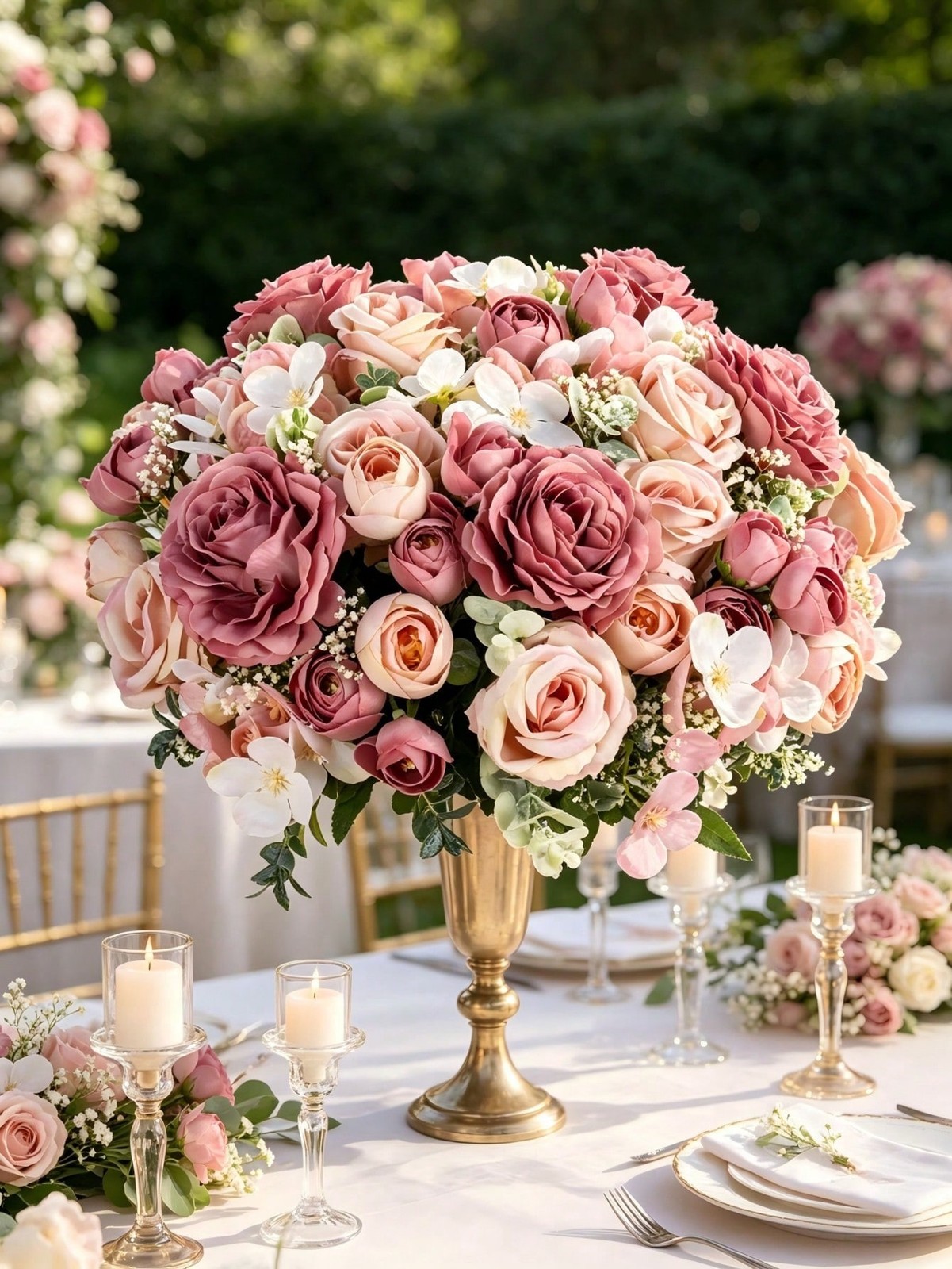 Sand Red Artificial Silk Rose Bouquet For Wedding Home Decor One Size