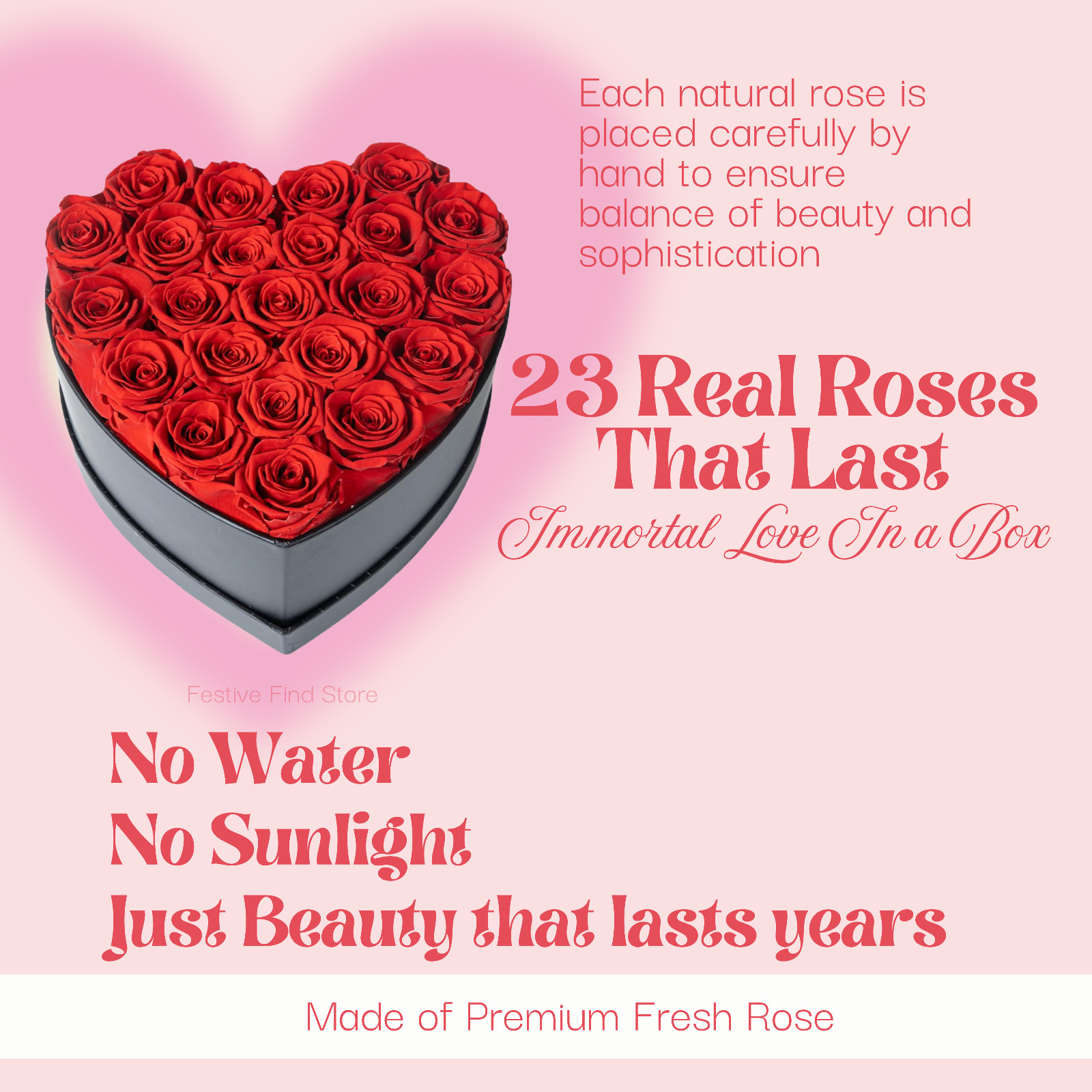 23 Real Preserved Roses Heart Shaped Box Gift for Mothers day